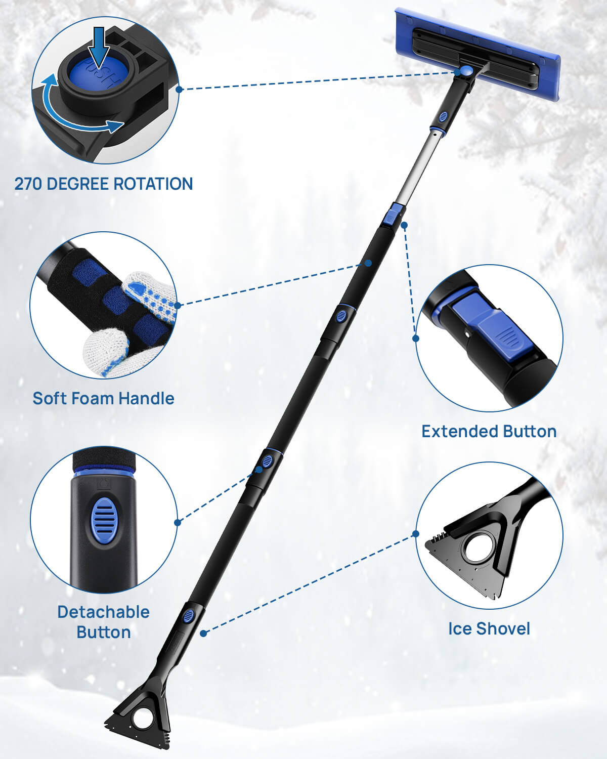 61" Adjustable Snow Brush and Ice Scraper Extendable for Car