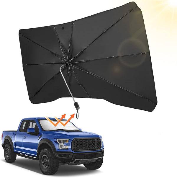 Windshield Sun Shade Umbrella Compatible with F150, for Full-Size Pickup Truck, 360° Rotation Bendable Shaft Foldable(61''x 30'')