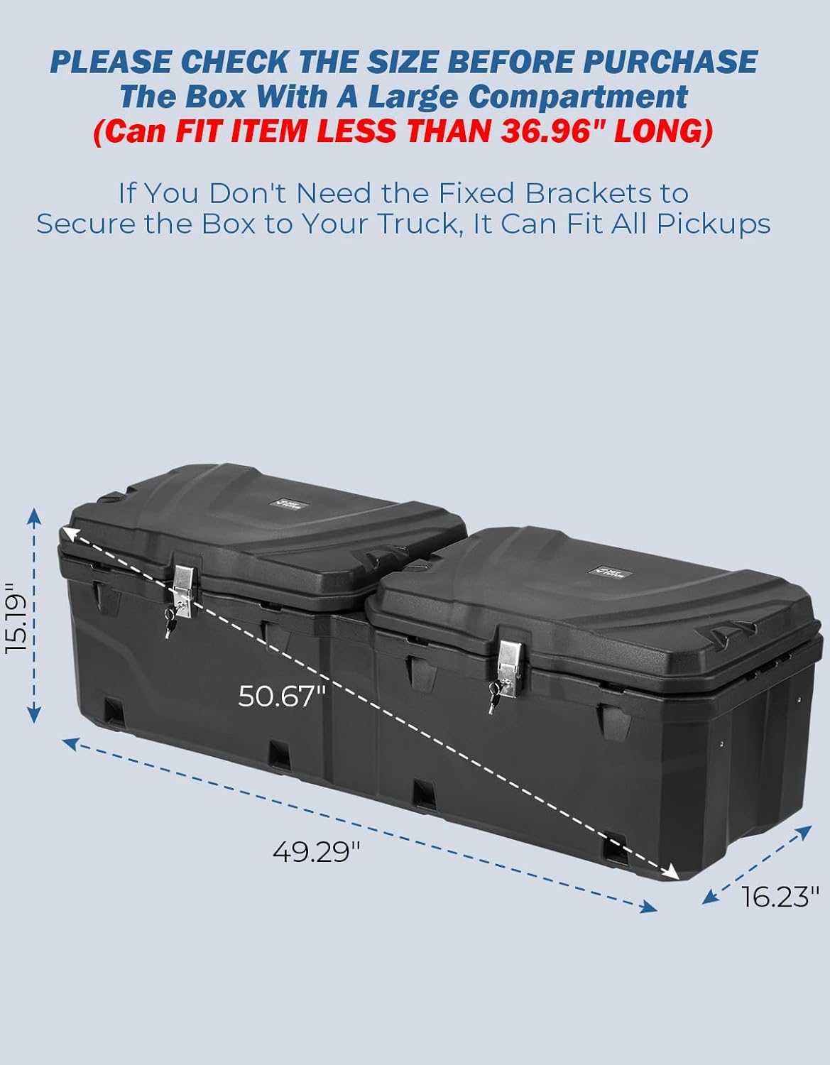 Lockable 160Qt Waterproof Truck Bed Tool Box for Pickup Trucks