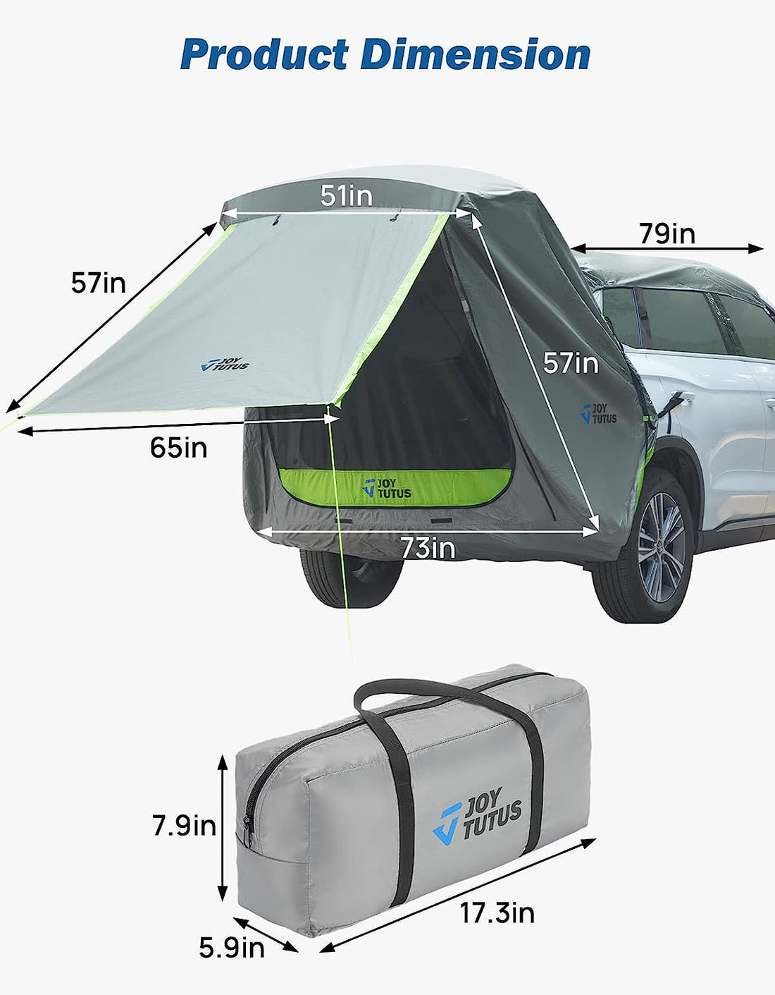 SUV Tailgate Tent with Awning Shade, Car Roof Canopy and Poles, Water Resistant Camping Tent