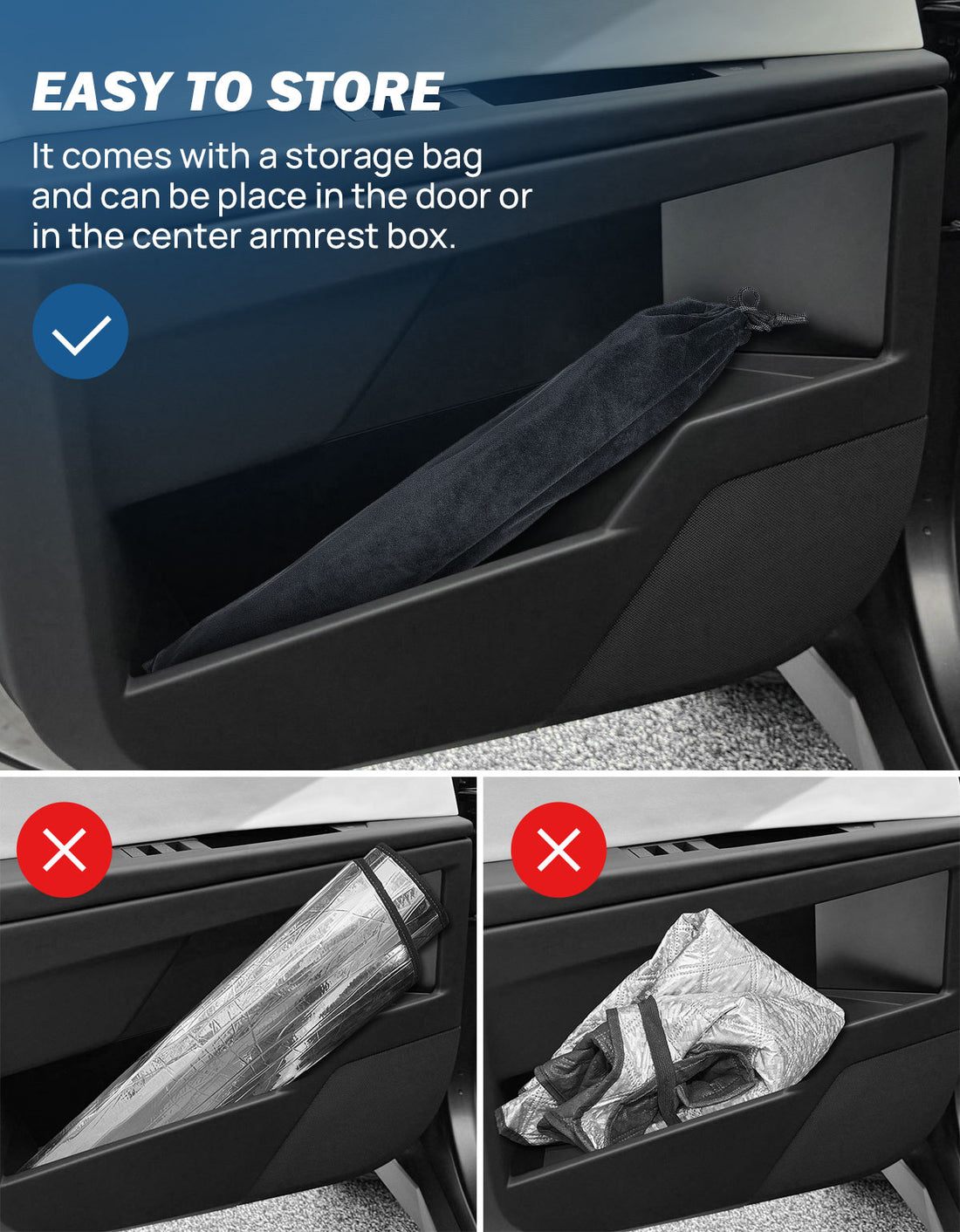 Windshield Sunshade Umbrella for Tesla Cybertruck, Automotive Interior Sun Protection Umbrella Cover, 5 Layers UV Block Coating, Front Window Heat Insulation Protection, 54''x 60''x 70''