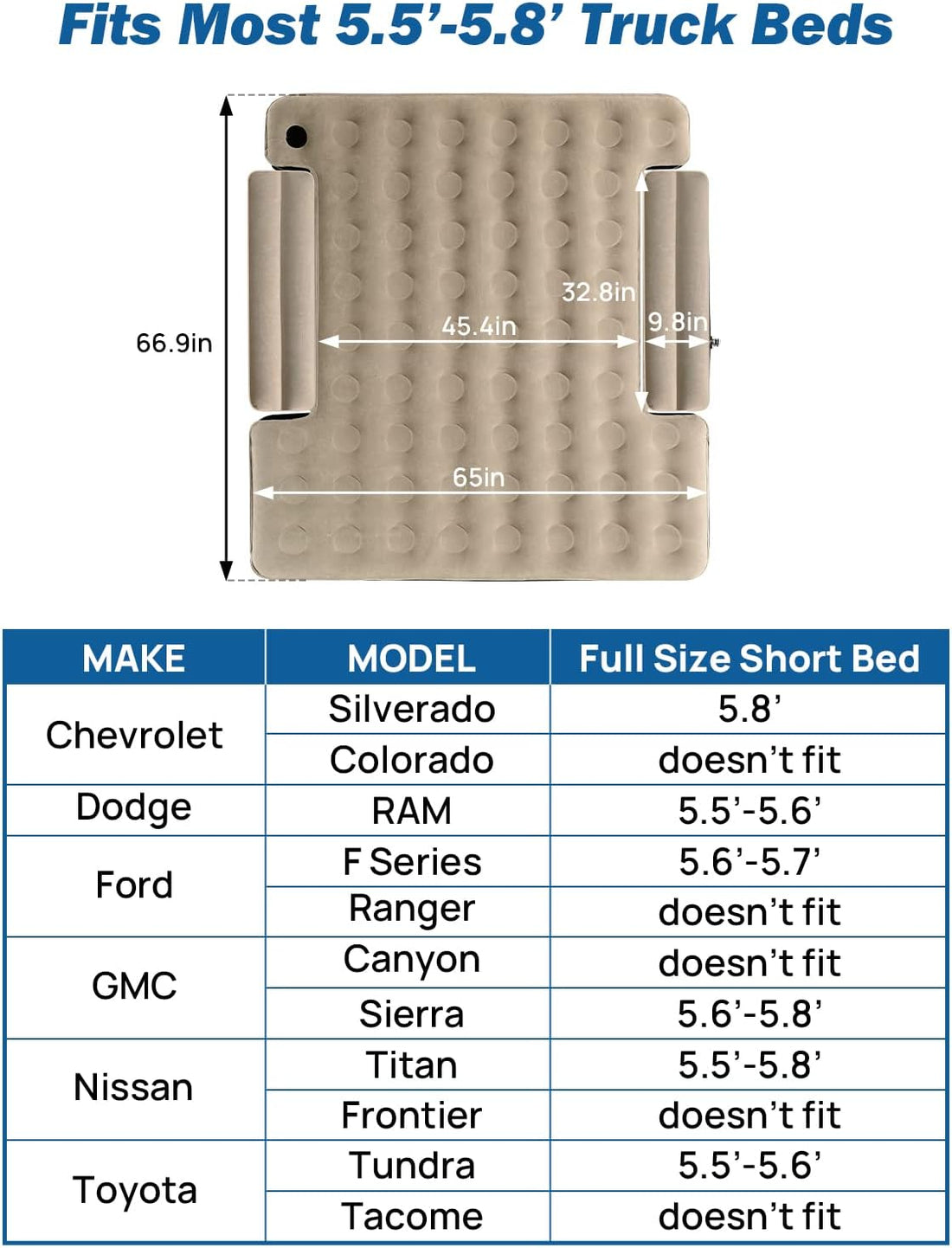 Truck Bed Air Mattress for 5.5-5.8Ft Full Size Short Truck Beds Inflatable Air Mattress