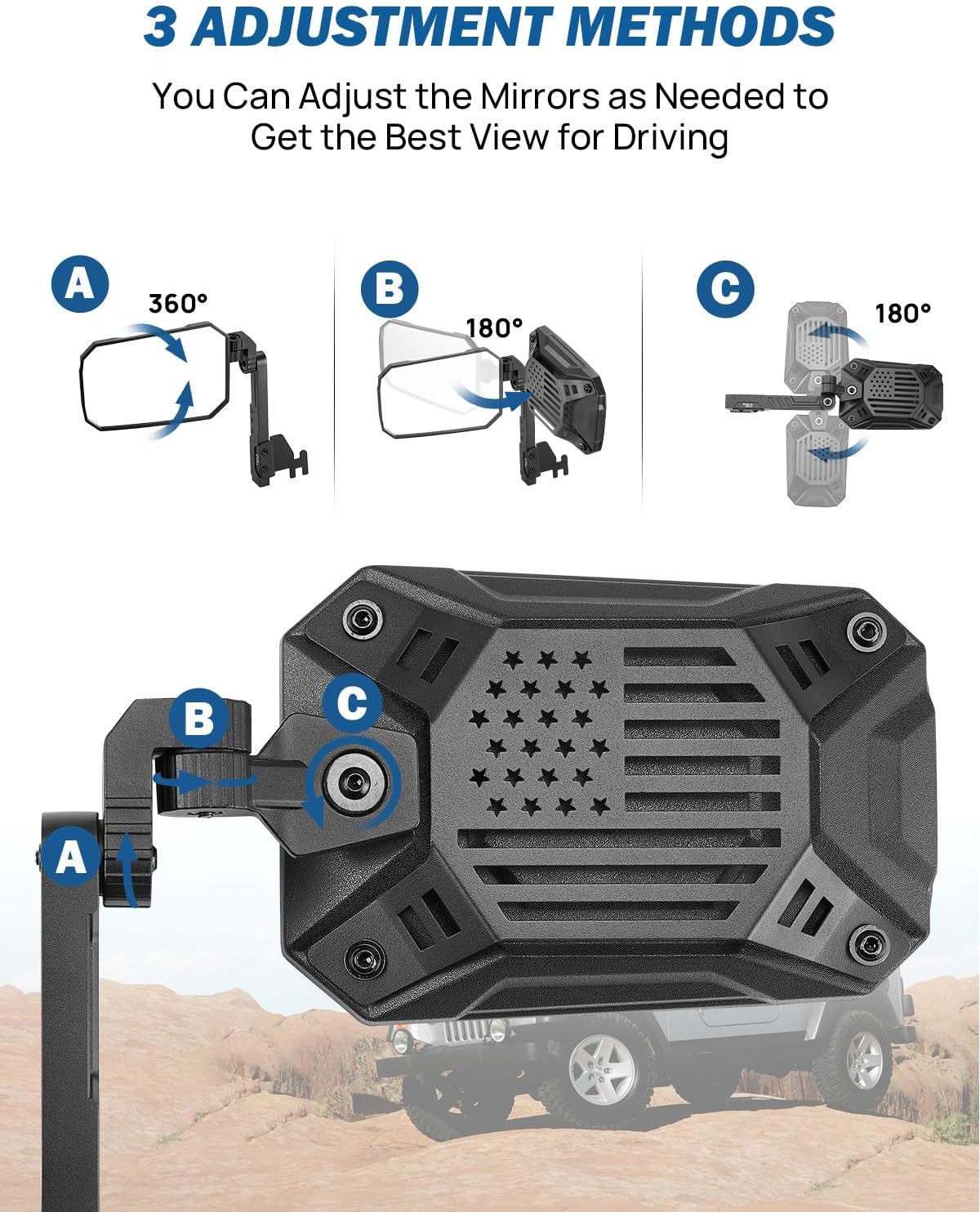Doors Off Mirrors Compatible with Wrangler JK JL & Gladiator JT