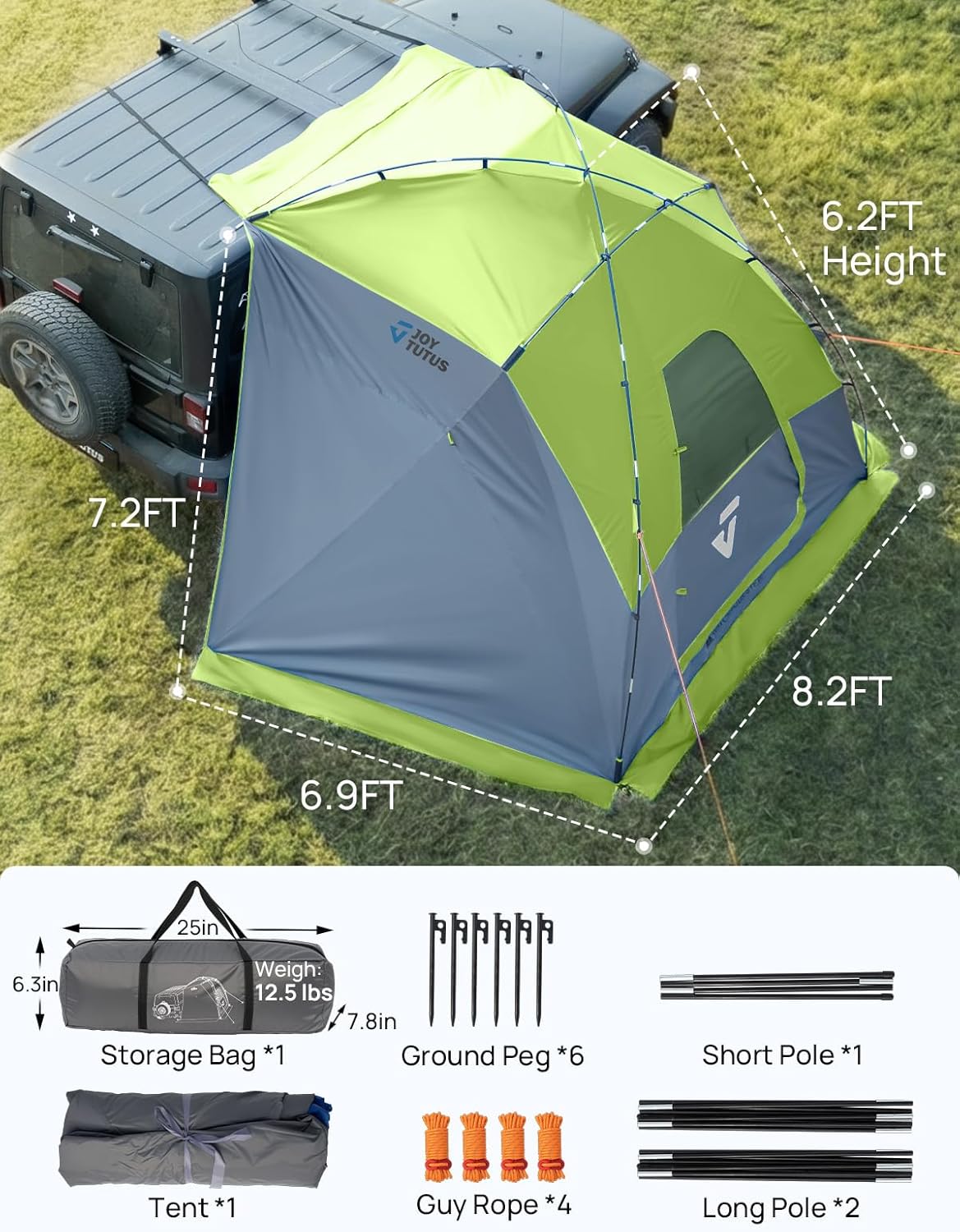 Universal Vehicle Shelter Awning with 3-Side Sunshade