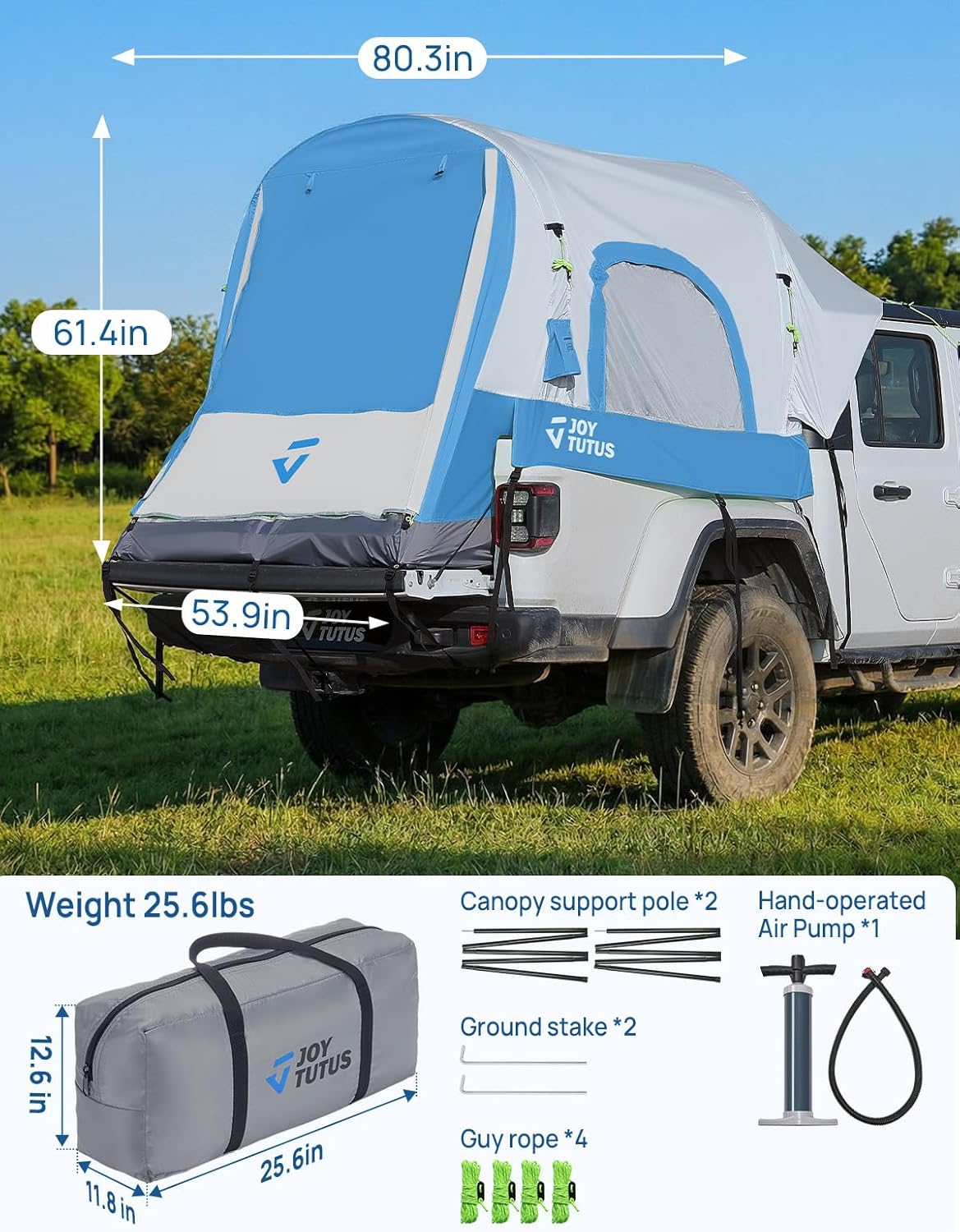 Inflatable Truck Bed Tent with Awning, 30s Quick Setup, Waterproof Roof Shade, 2-Person