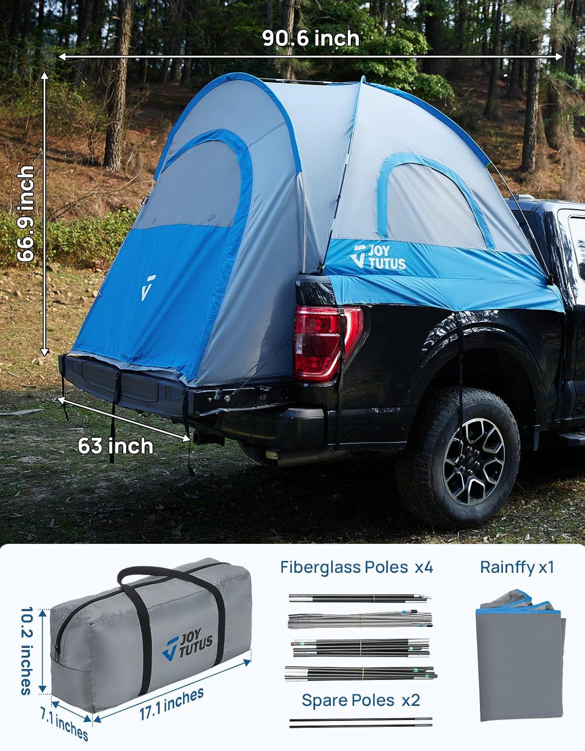 Truck Tent, Portable Truck Bed Tent for 5.5'-5.8' with Rainfly