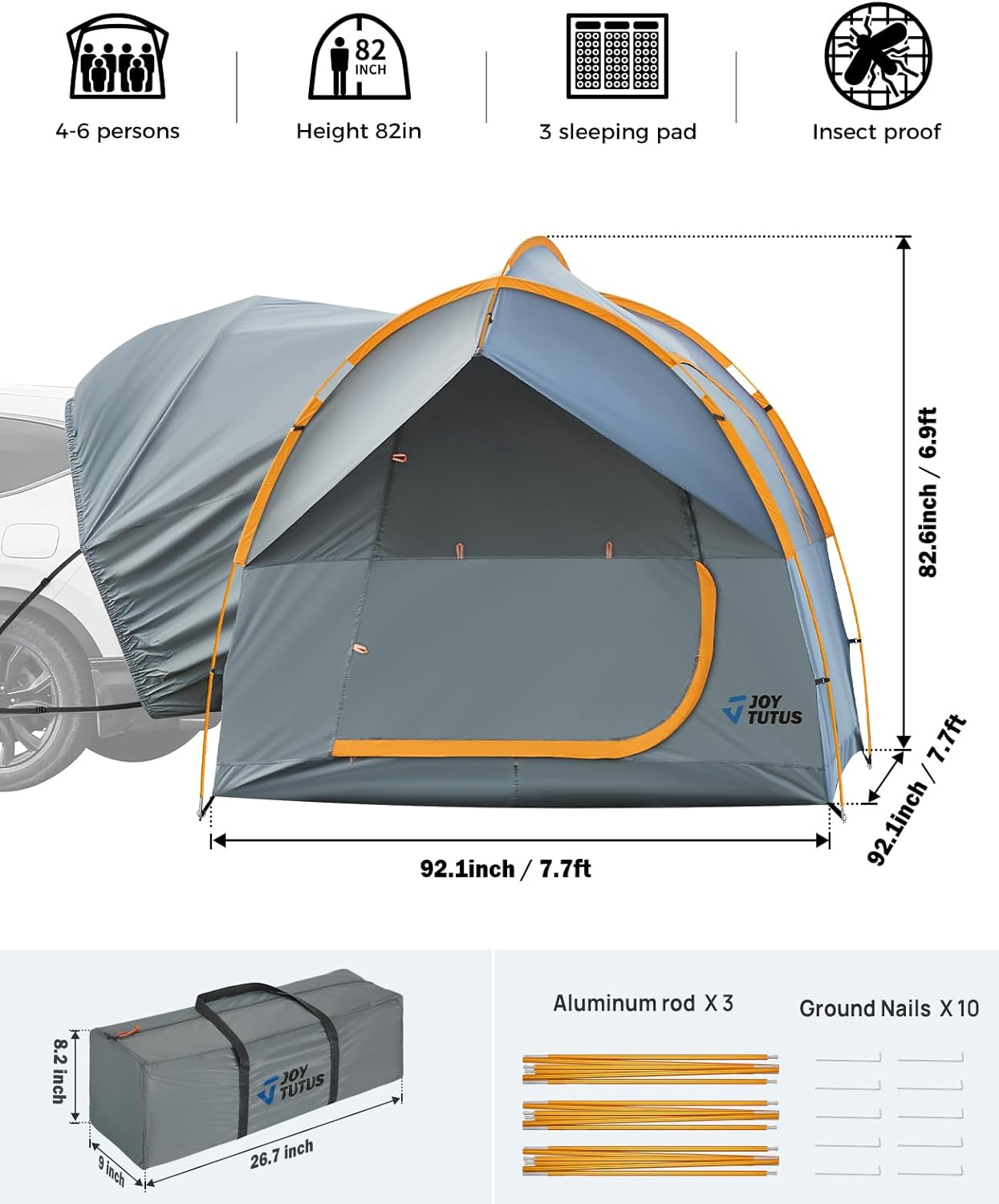 SUV Tent for Camping for 6-8 Person,Camping Outdoor Travel Preferred, Orange