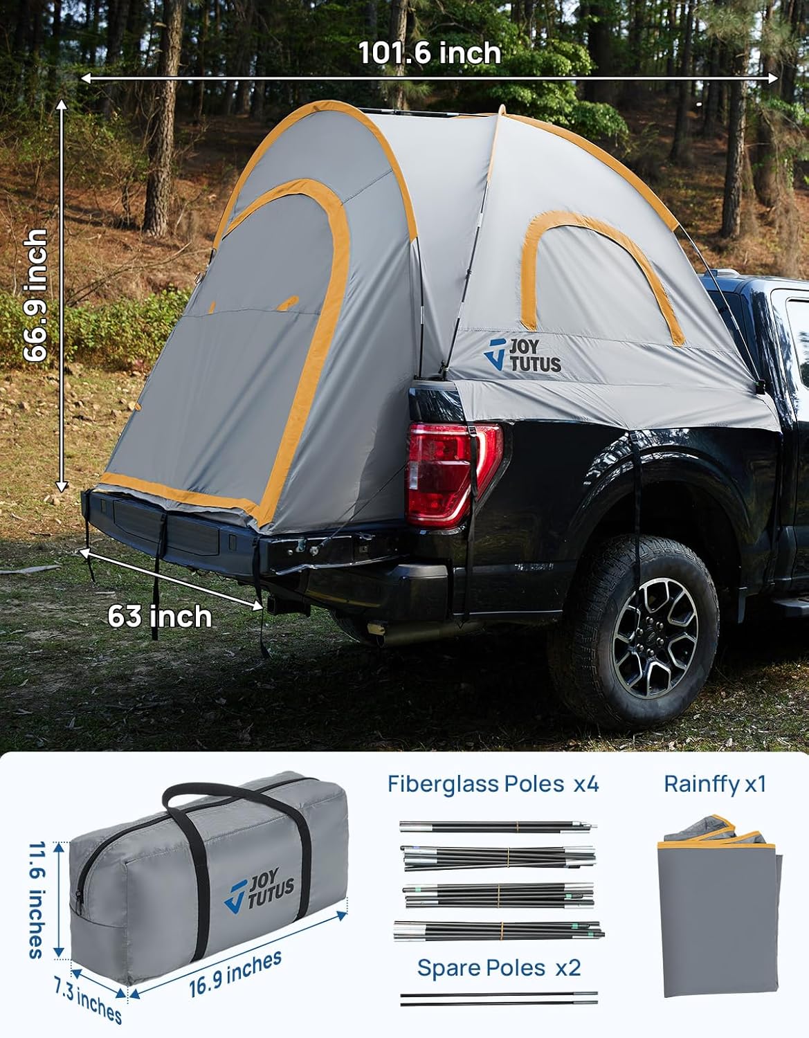 Pickup Truck Tent 2.0, PU2000mm Waterproof Double-Layer, 2-Person