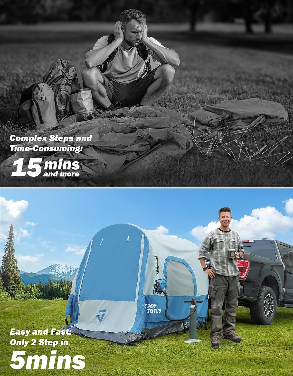 Inflatable Truck Bed Tent with Awning, 30s Quick Setup, Waterproof Roof Shade, 2-Person