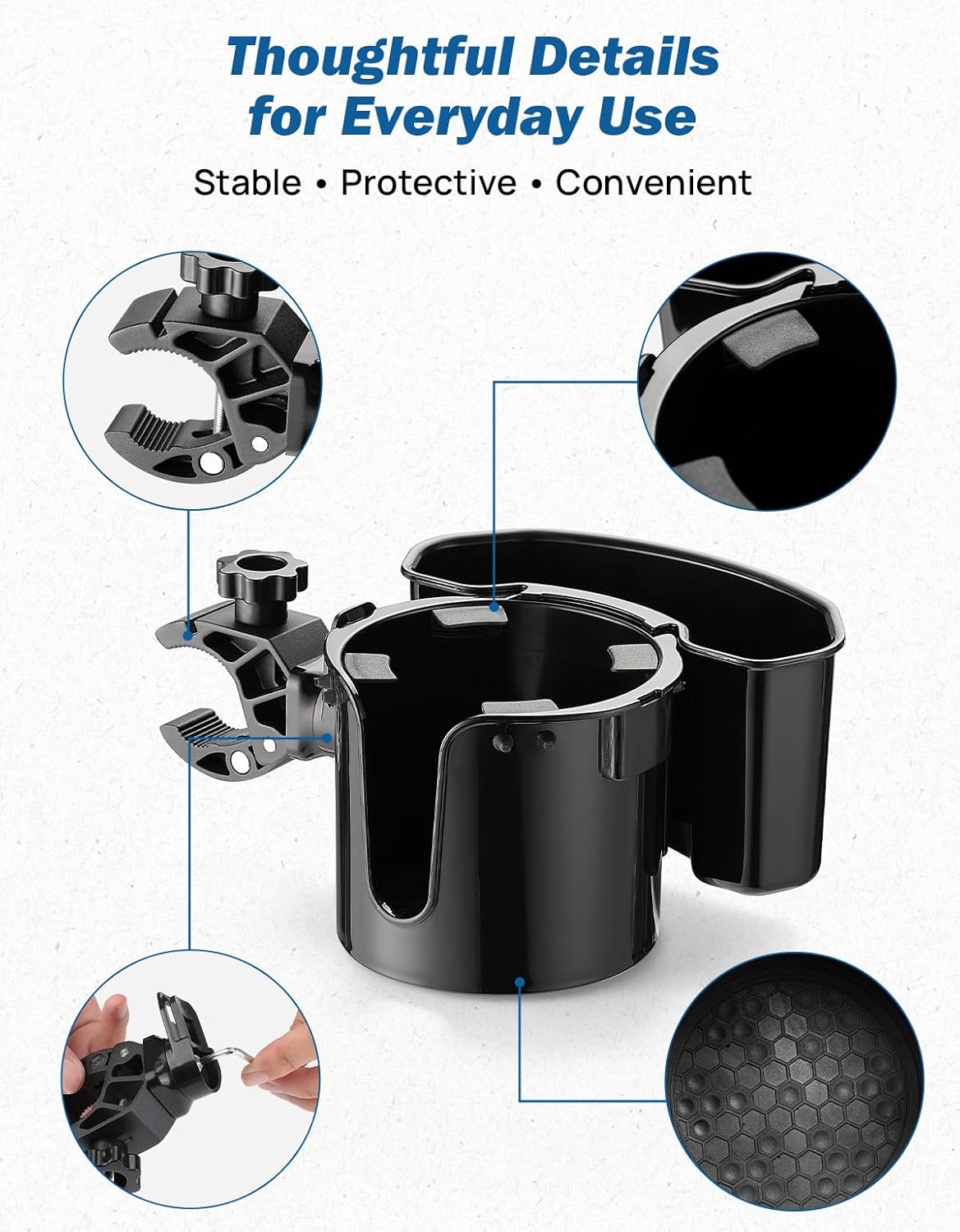 JOYTUTUS Wheelchair Cup Holder 2 Pack, 2-in-1 Walker Cup Holder with 6.4'' Storage Box, Drink Holder for Bottle with Handle, Fit for Wheelchair, Walker, Rollator, Stroller, Camper, Golf cart (Large)
