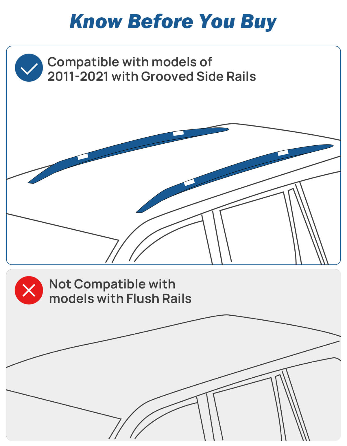 Roof Rack Cross Bars for Grand Cherokee 2011–2021 w/ Grooved Rails
