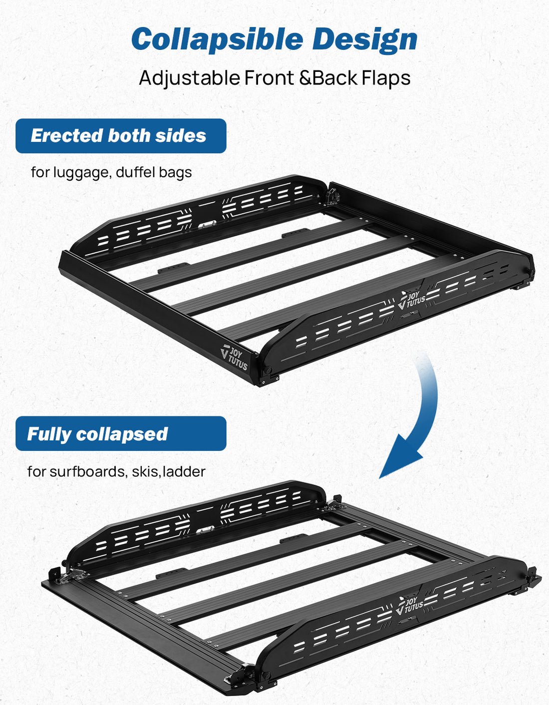 JOYTUTUS Anti-Rust Aluminum Roof Basket 48" X 42" X 6",Collapsible Design,Lightweight Roof Rack Carrier Basket Universal Rooftop,220LBS Load Capacity,for SUV, Truck, Car