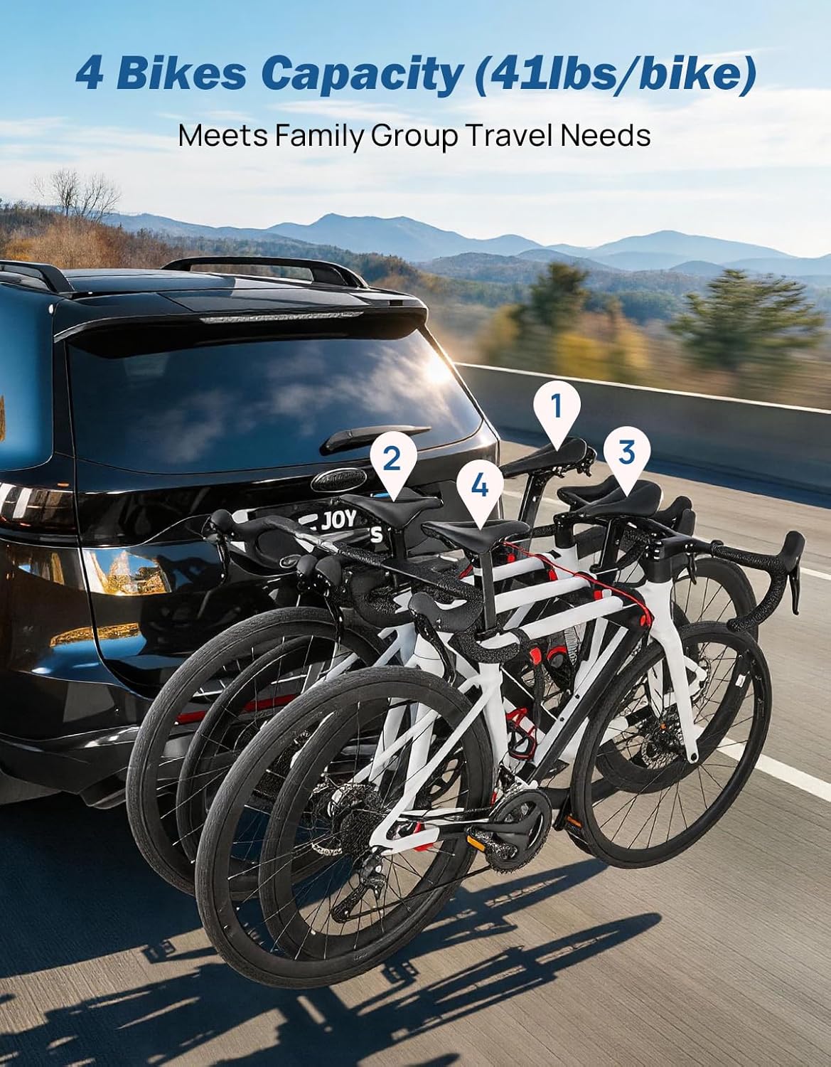 4-Bike Hitch Rack for Cars & SUVs – 2" Receiver, 164 lbs Capacity