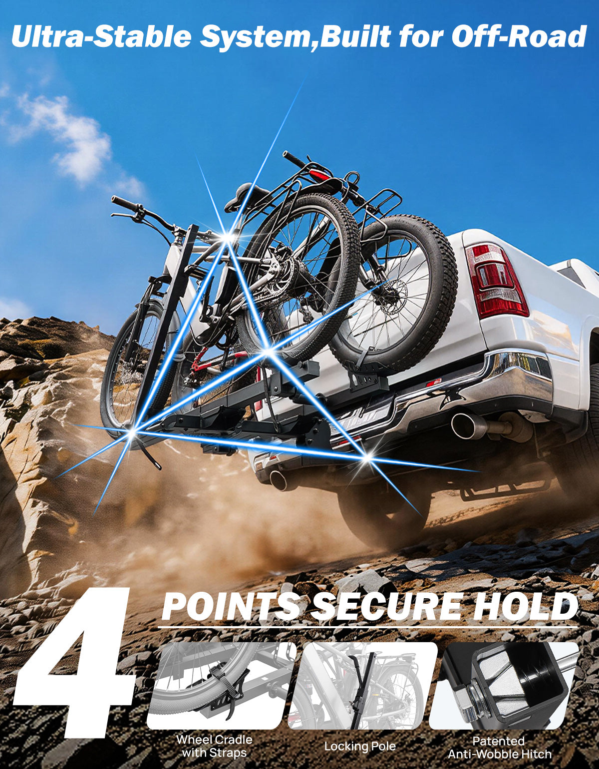 2-Bike Hitch E-Bike Rack – 200 lbs Platform Rack with Ramp for 2" Receiver