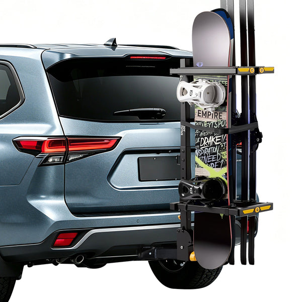 Hitch Ski & Snowboard Rack for 2" Receiver | 120° Tilt, Dual Locking, Holds 6 Pairs of Skis / 4 Snowboards