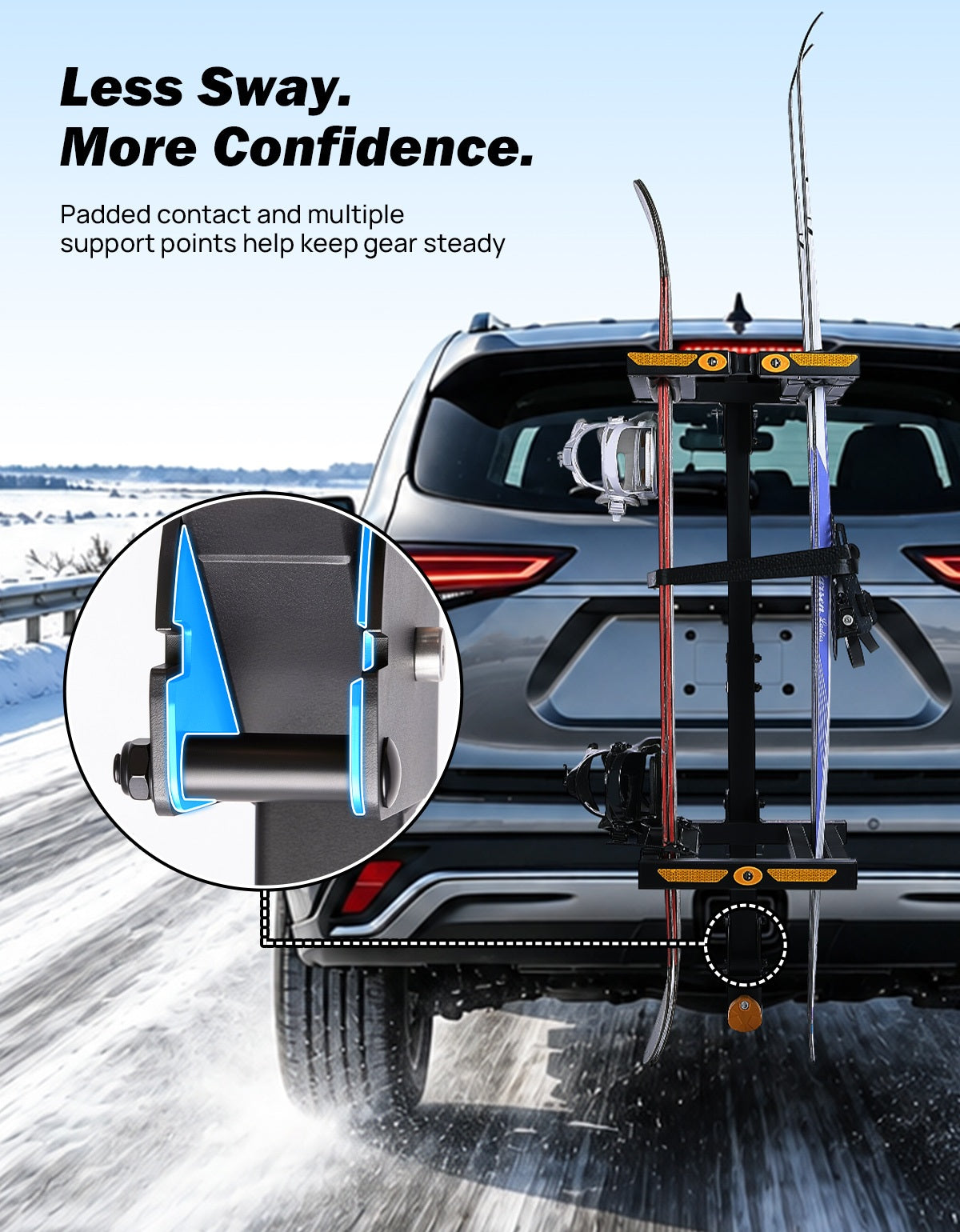 Hitch Ski & Snowboard Rack for 2" Receiver | 120° Tilt, Dual Locking, Holds 6 Pairs of Skis / 4 Snowboards