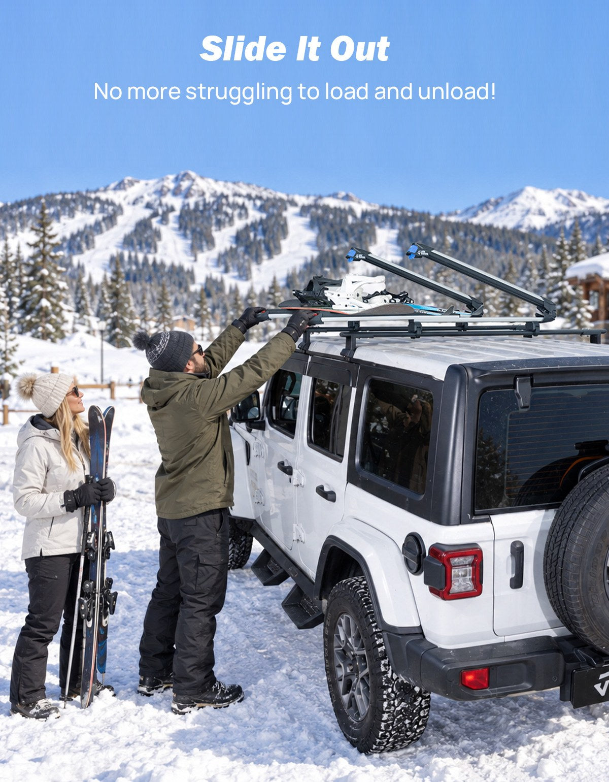 Sliding Ski & Snowboard Roof Rack, Lockable Carrier for 6 Pairs of Skis or 4 Snowboards
