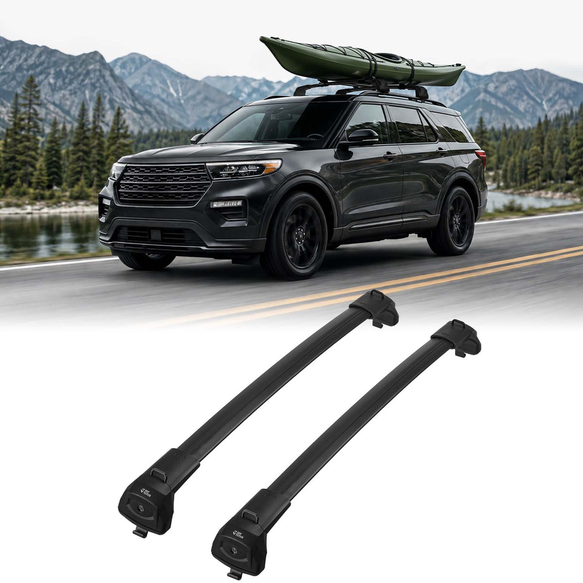 Roof Rack Cross Bars for Ford Explorer 2020–2026 | 300 lbs, Lockable Aluminum Bars with Hidden Tie-Downs