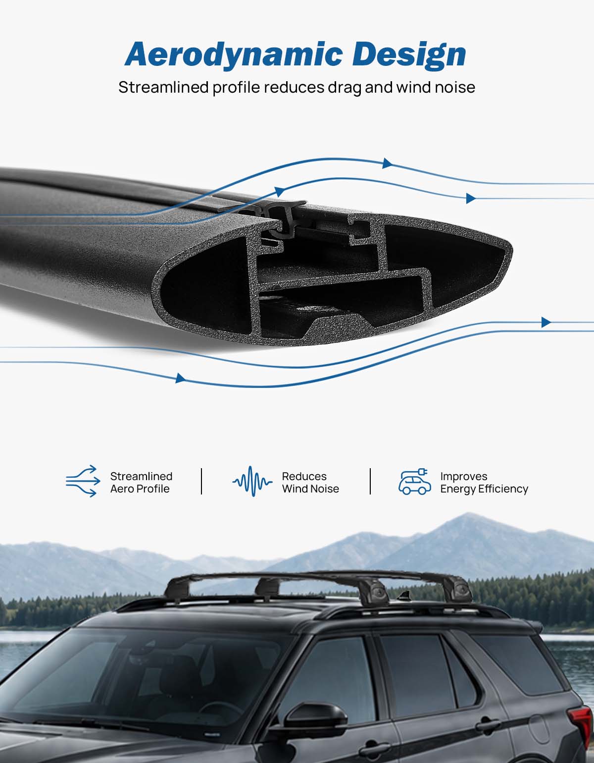 Roof Rack Cross Bars for Ford Explorer 2020–2026 | 300 lbs, Lockable Aluminum Bars with Hidden Tie-Downs