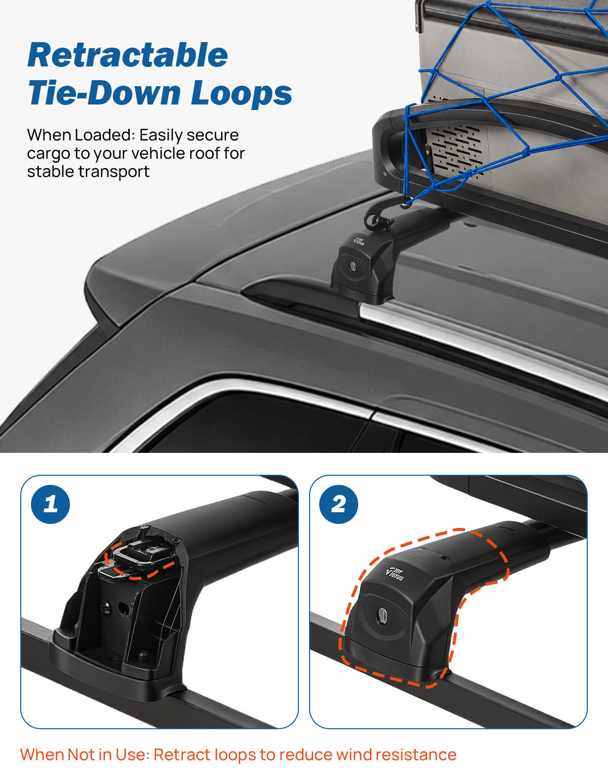 300LBS Roof Rack Cross Bars for Toyota RAV4 2019–2025, Hidden Tie-Down, Lockable Aluminum