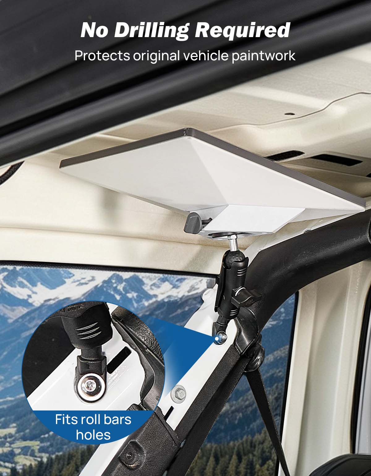 Adjustable Dual-Ball Starlink Mini Interior Mount for Wrangler JKU/JLU 4-Door Hardtop