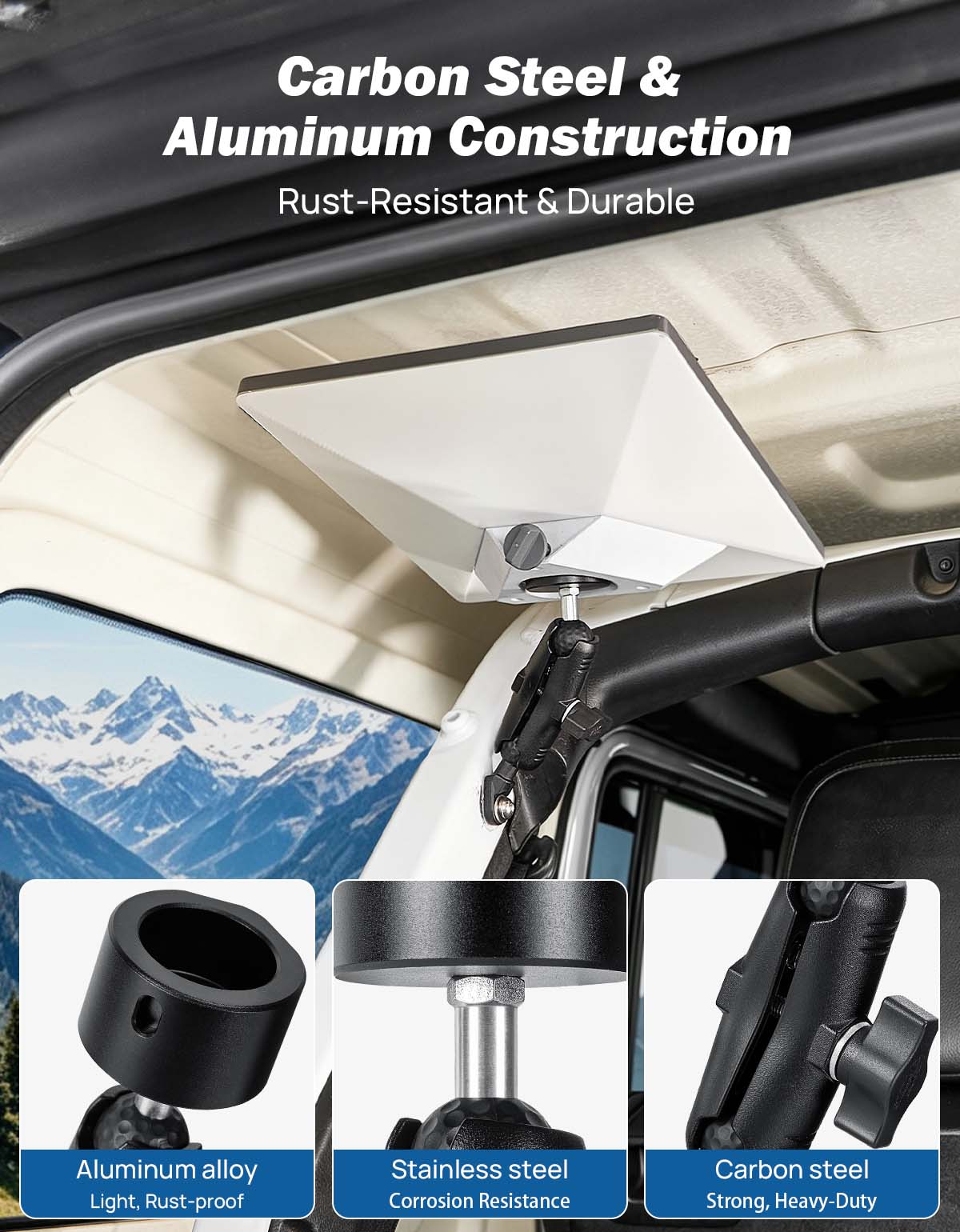 Adjustable Dual-Ball Starlink Mini Interior Mount for Wrangler JKU/JLU 4-Door Hardtop
