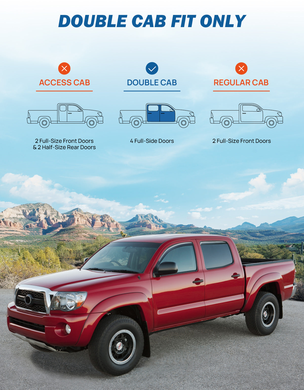 In-Channel Rain Guards for Toyota Tacoma Double Cab 2005–2015