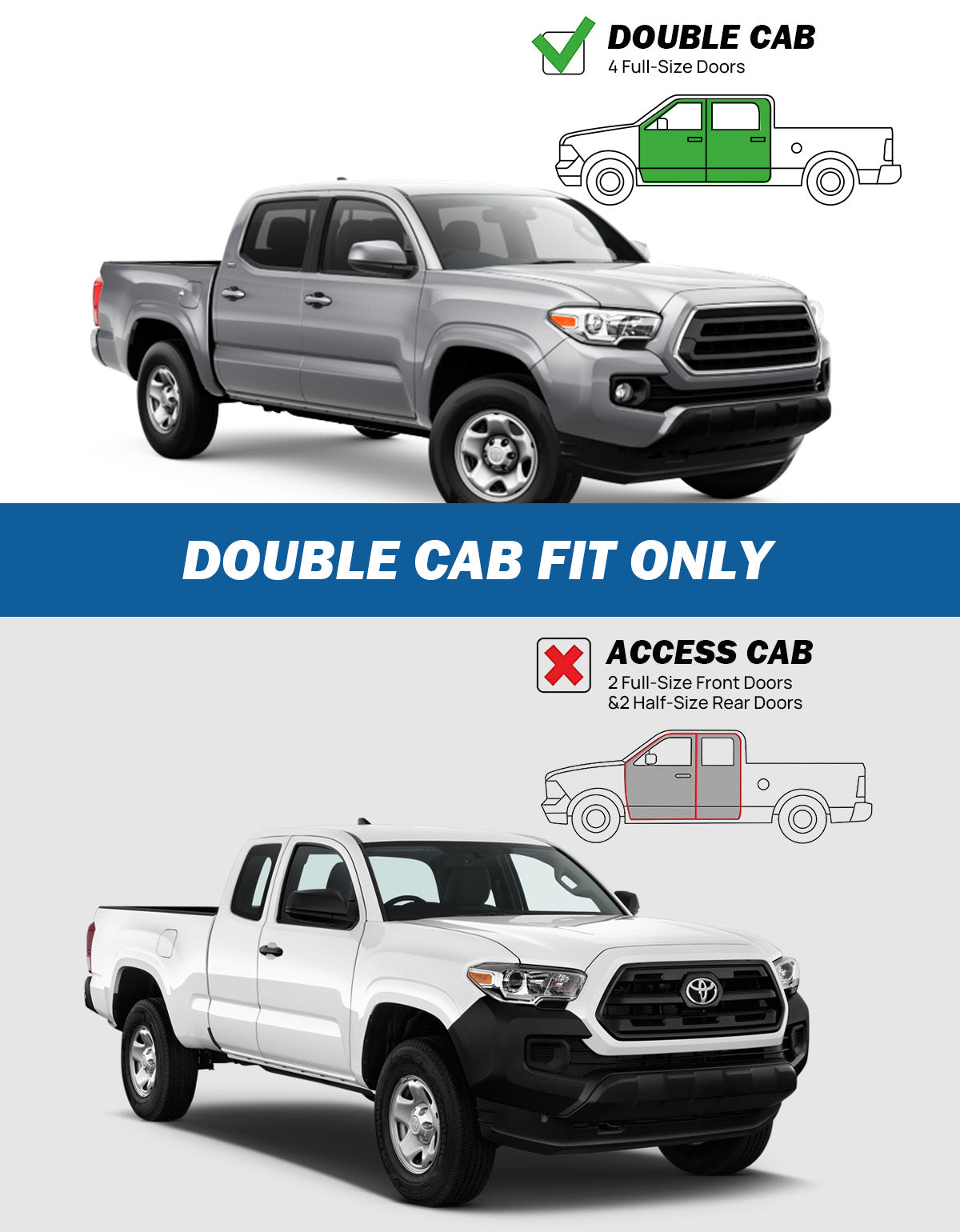 Rain Guards for Tacoma 2016–2023 Double Cab – Low Profile Window Deflectors