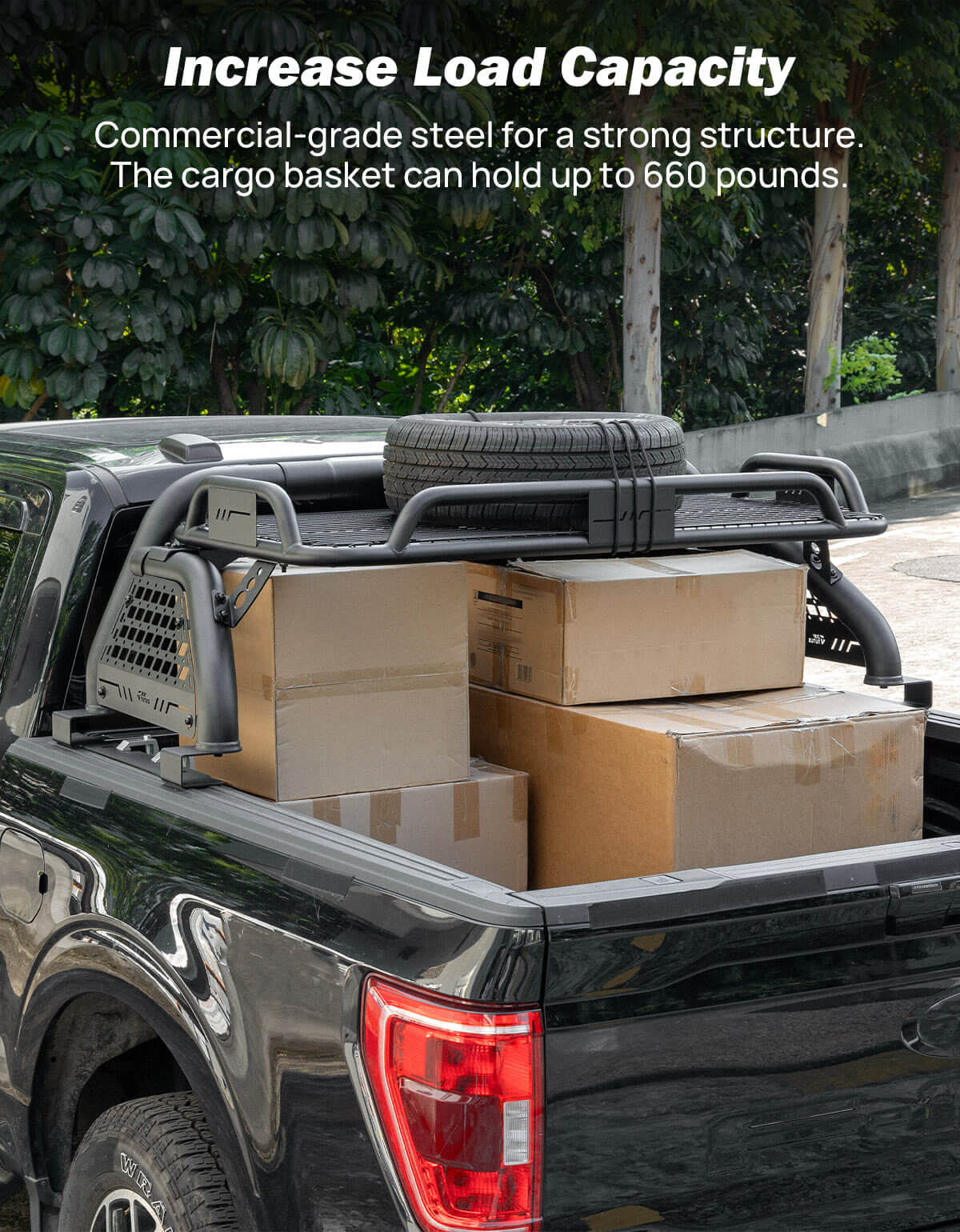 Roll Bar with Cargo Basket for Full-Size Truck