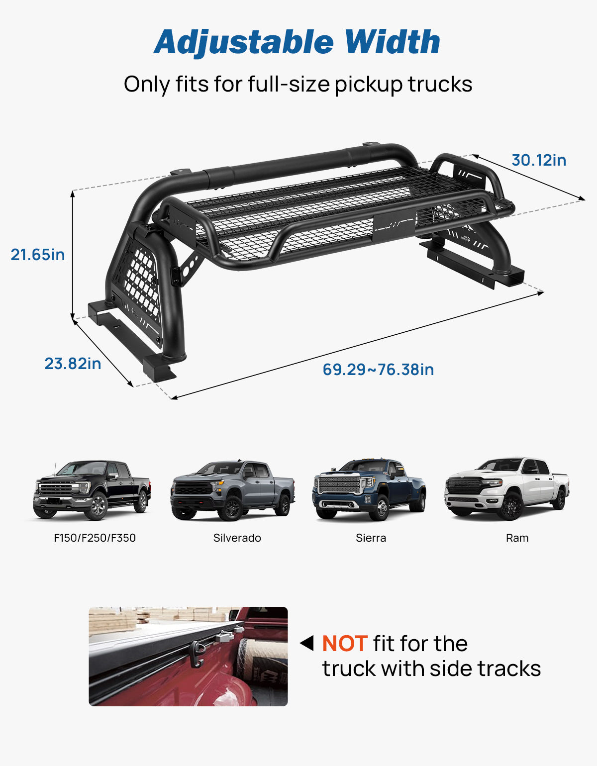 Roll Bar with Cargo Basket & MOLLE Panels for Full-Size Trucks