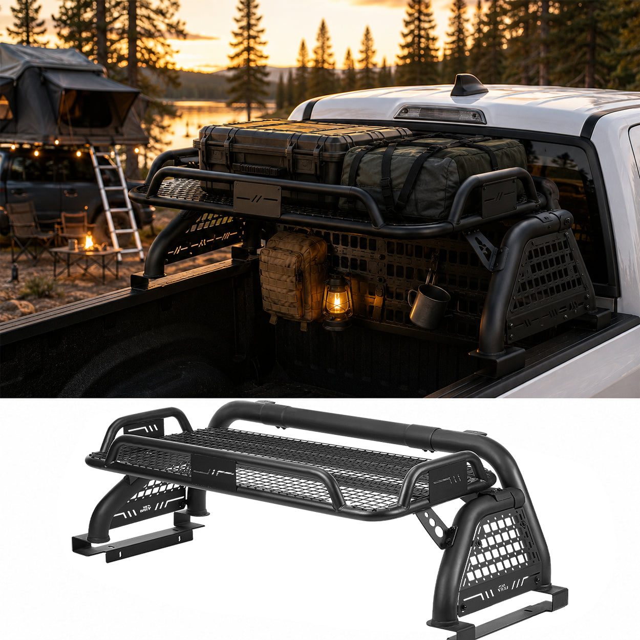Roll Bar with Cargo Basket & MOLLE Panels for Full-Size Trucks