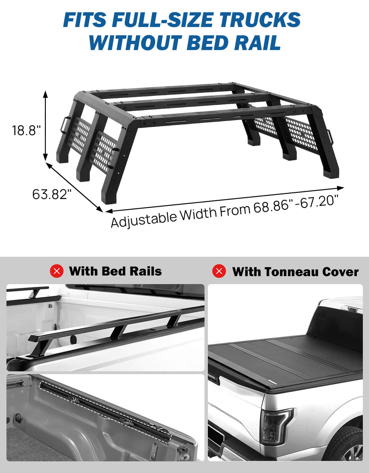 High Truck Bed Rack for Full Size & Mid Size Truck 16.5-21.2"