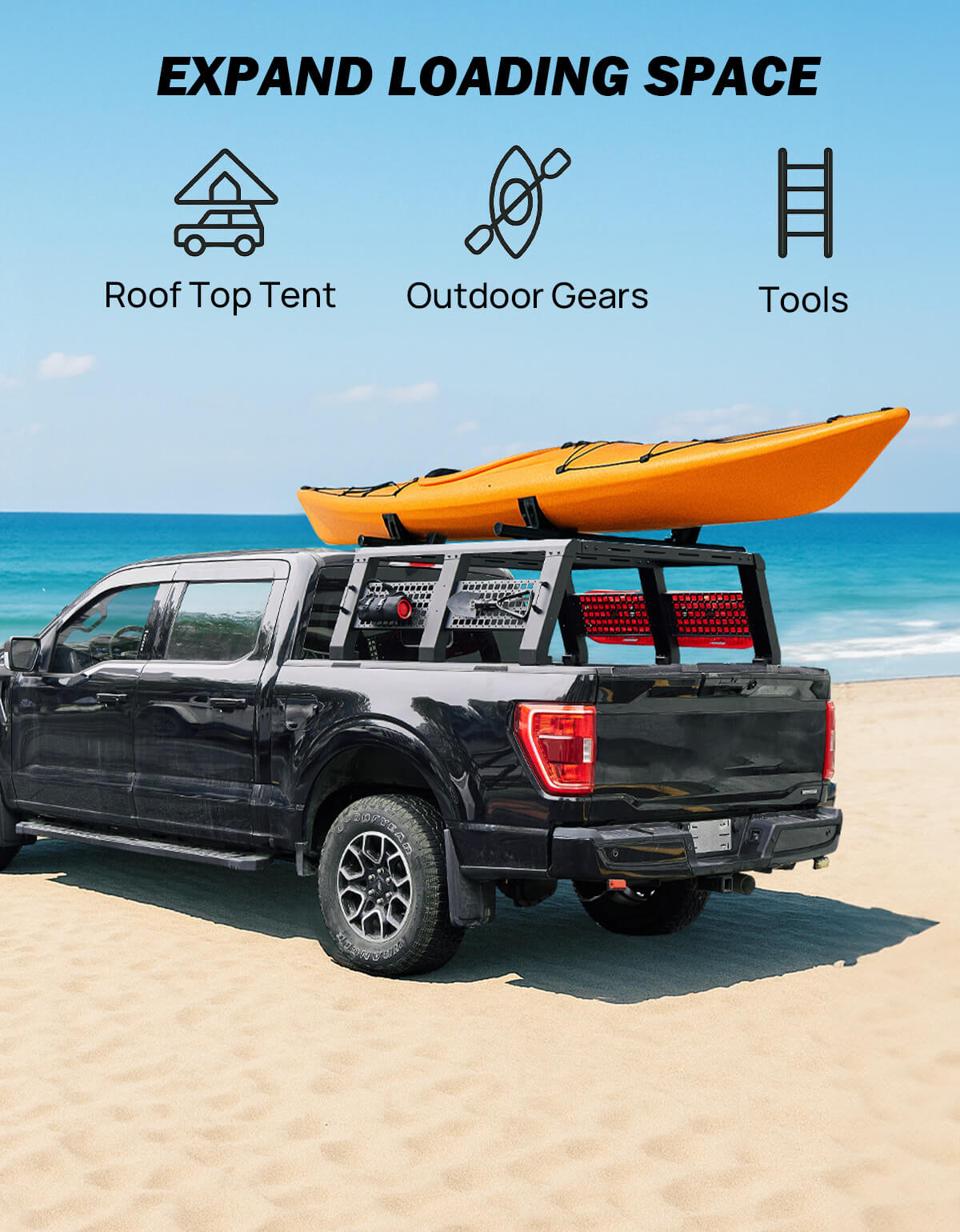 High Truck Bed Rack for Full Size & Mid Size Truck 16.5-21.2"