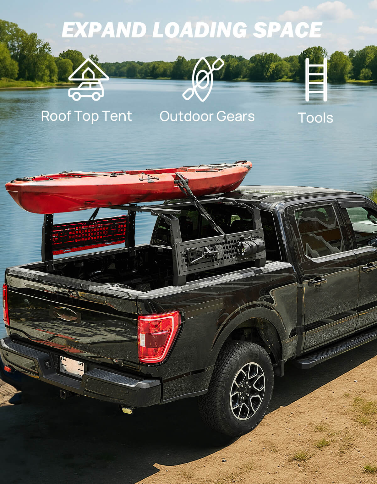 Adjustable 16.5–21.2" Truck Bed Rack for Full & Mid-Size Pickups