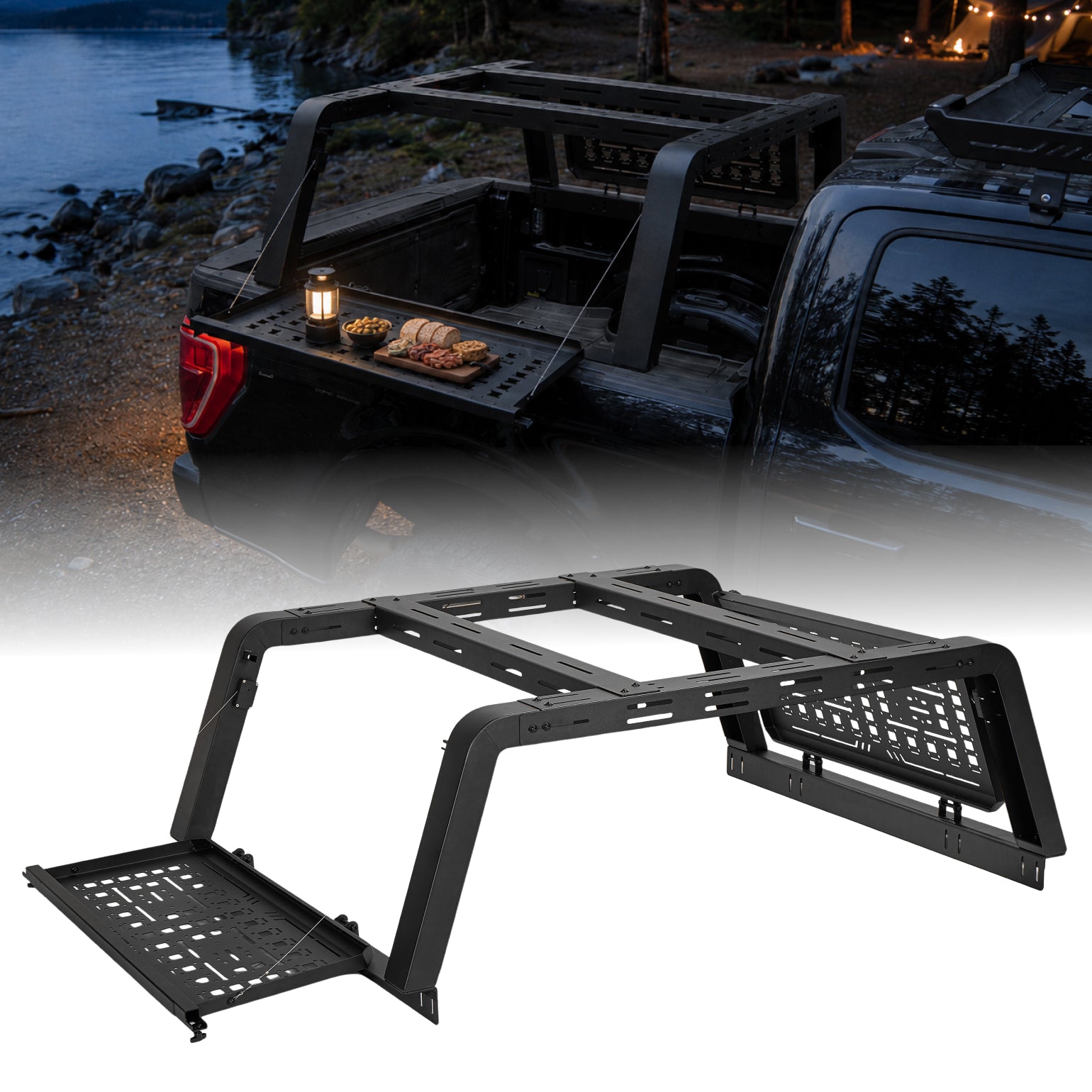 Tactical Fold-Down Truck Bed Rack | MOLLE Overland Rack for Full-Size Trucks