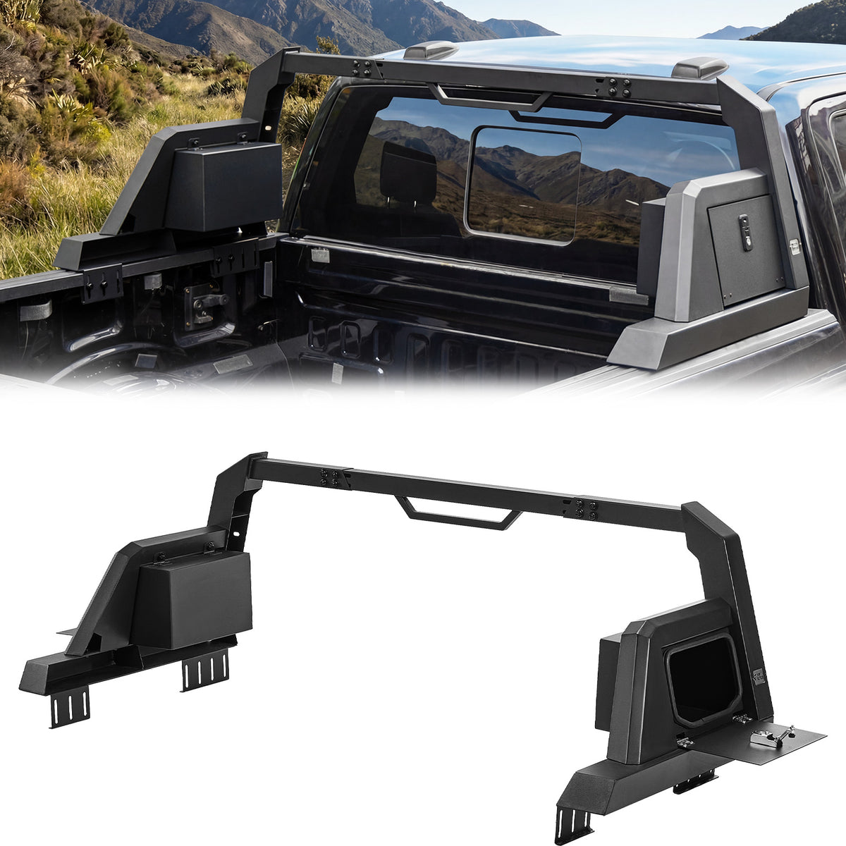 Roll Bar with Lockable Storage Boxes for Full-Size Trucks – Compatible
