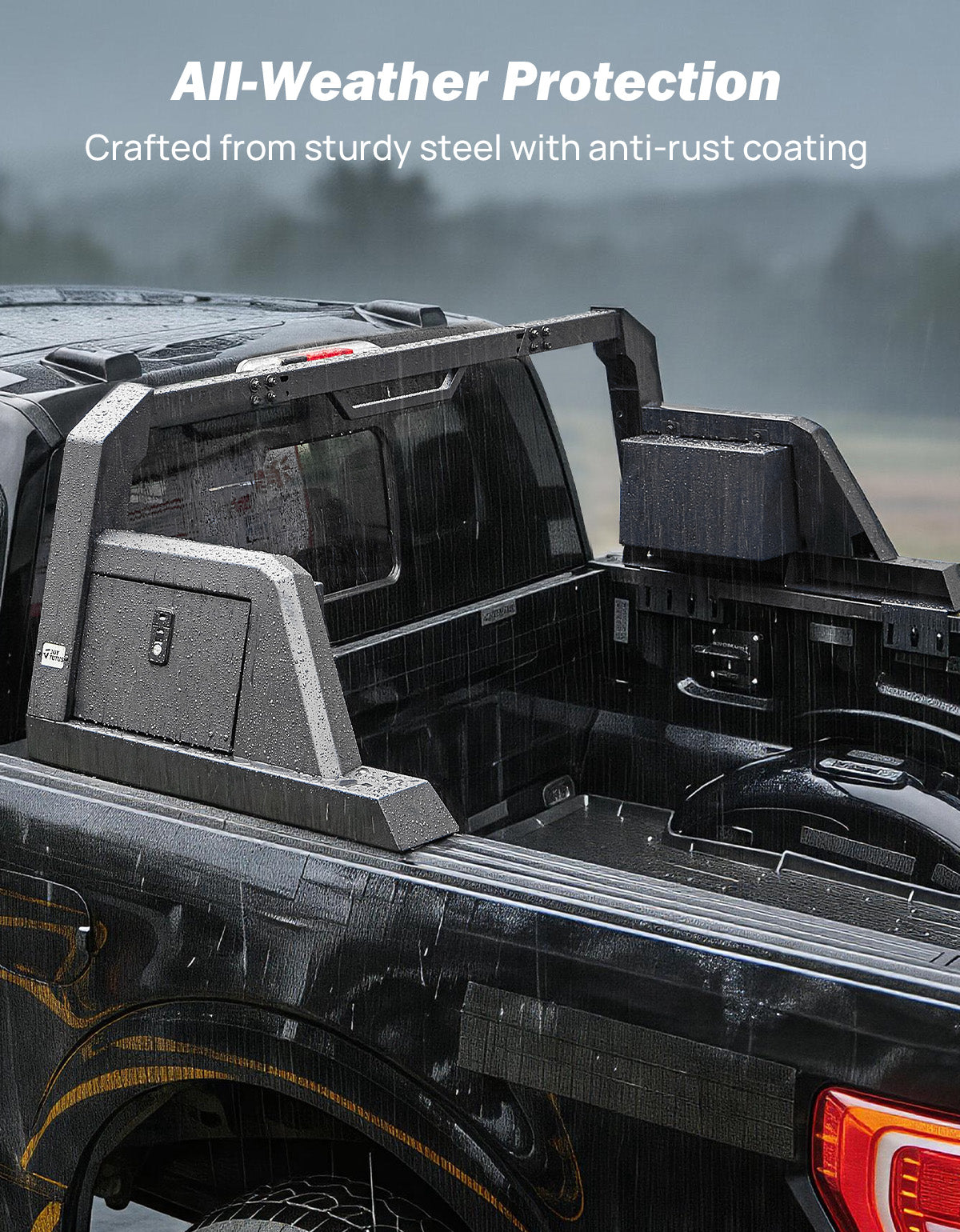 Roll Bar with Lockable Storage Boxes for Full-Size Trucks – Compatible with F150, Silverado, Ram & Tundra