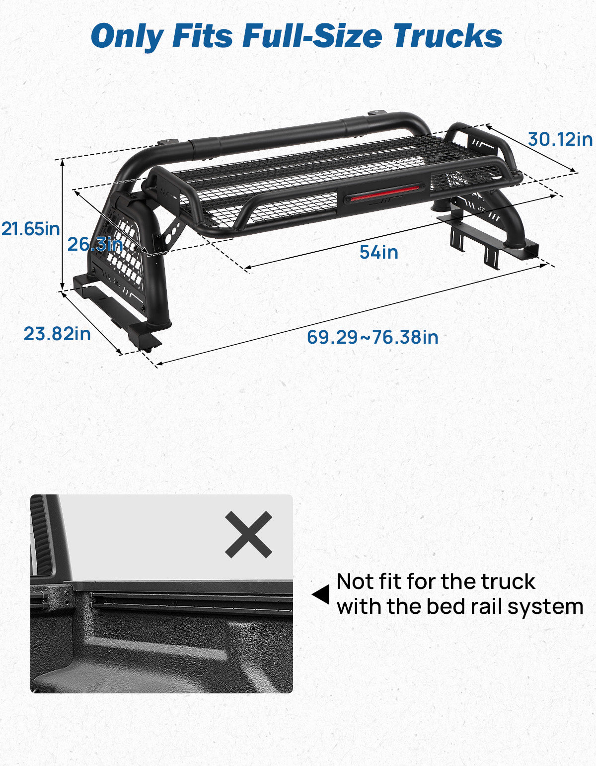 Full-Size Truck Roll Bar with Cargo Basket & Brake Light – Chase Rack