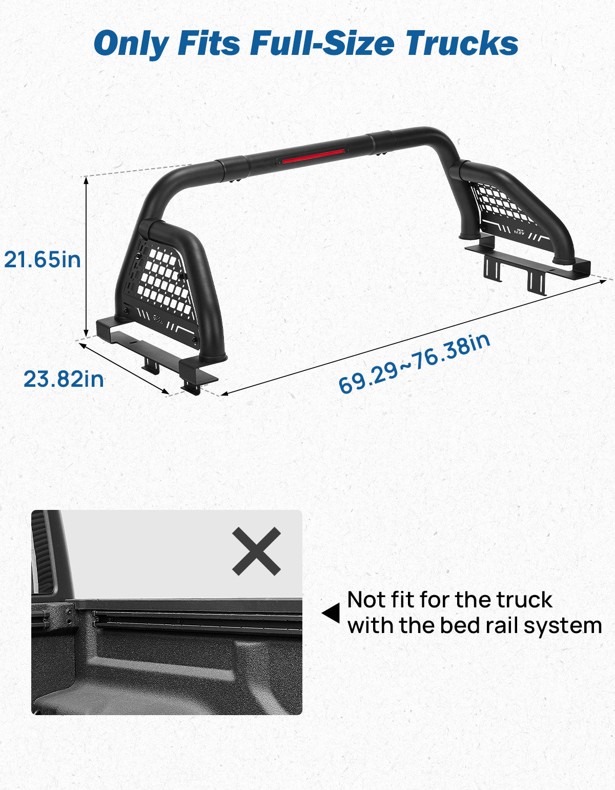 Full-Size Truck Roll Bar with Brake Light – Fits F150, Silverado, Ram & Tundra