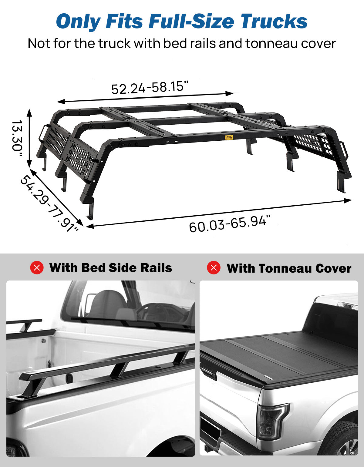Modular Utility Rack for Full-Size Trucks | 13.3" MOLLE Bed Rack for Kayaks, Cargo & Outdoor Gear