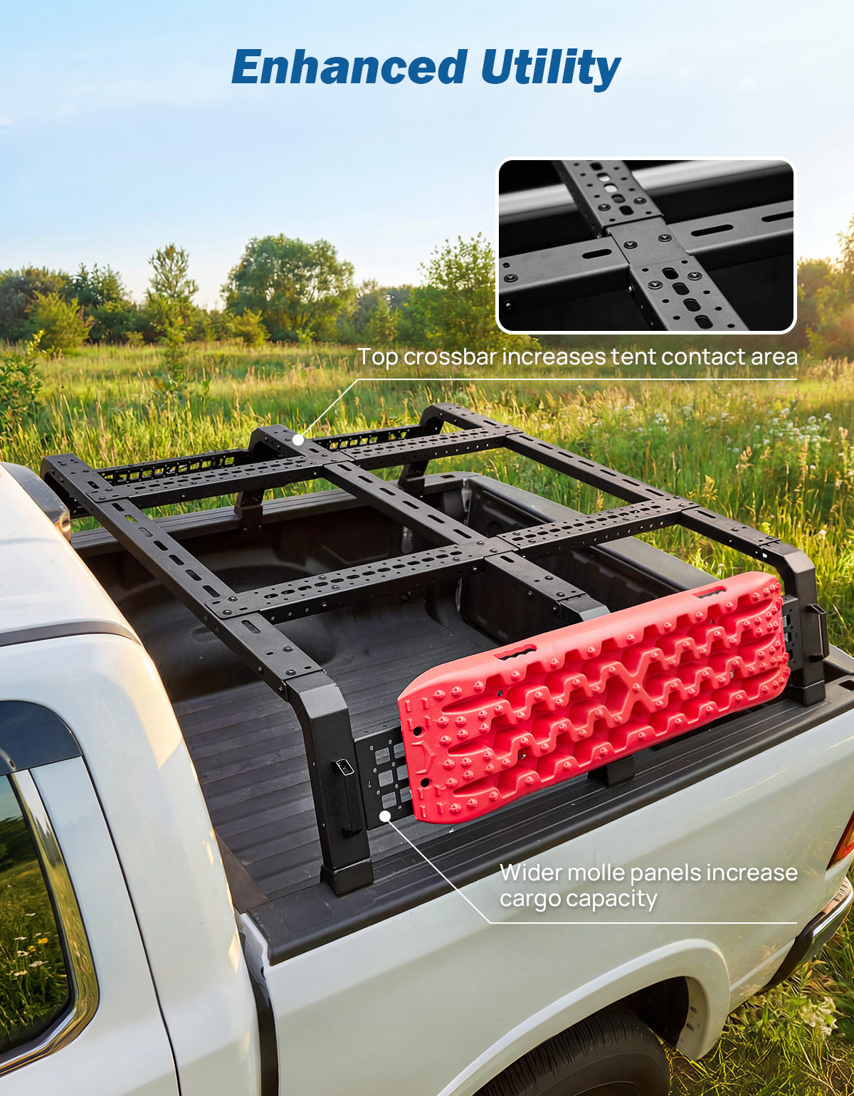 Modular Utility Rack for Full-Size Trucks | 13.3" MOLLE Bed Rack for Kayaks, Cargo & Outdoor Gear