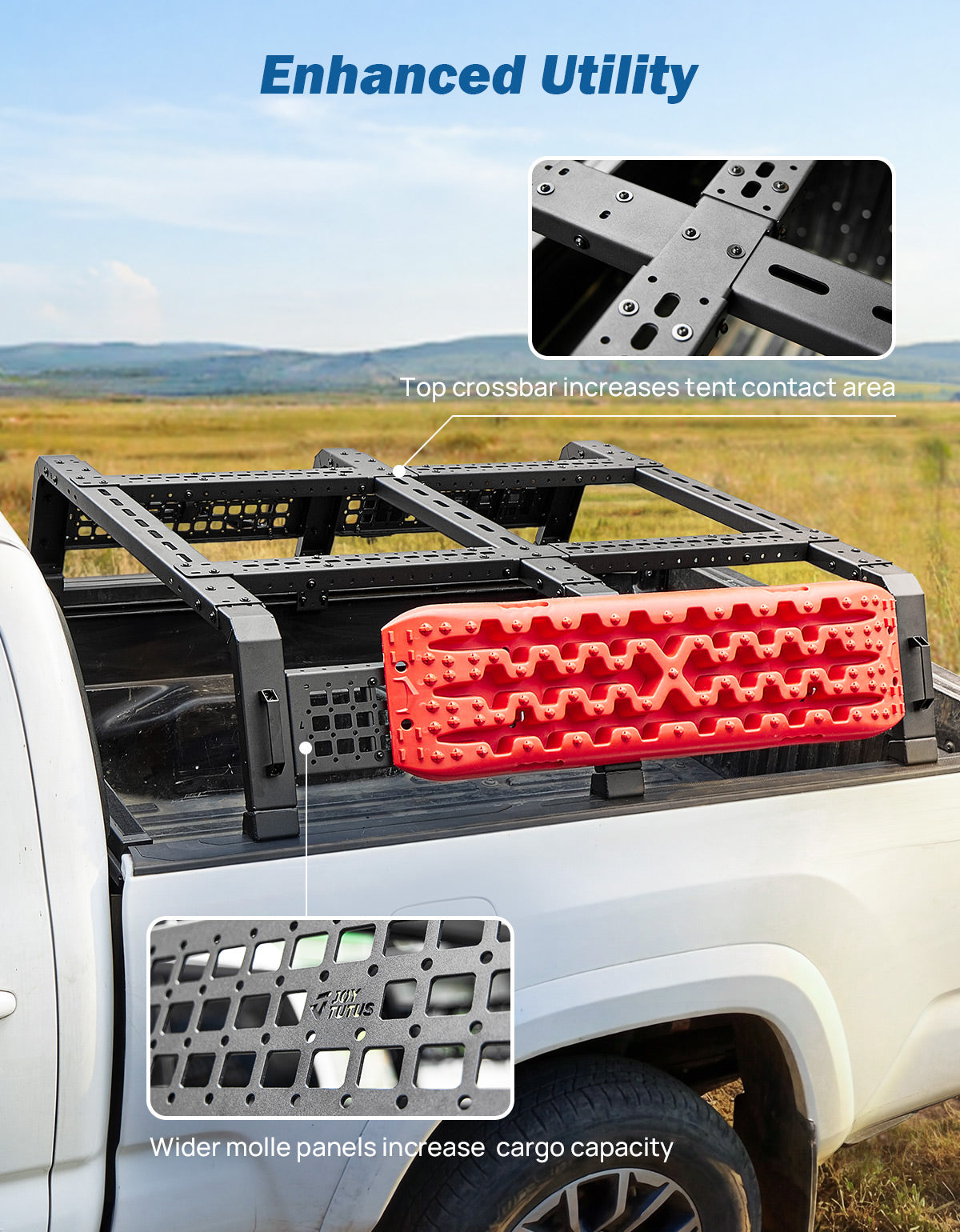 Modular Utility Rack for Mid-Size Trucks | 13.3" MOLLE Bed Rack for Tacoma, Frontier & Ranger