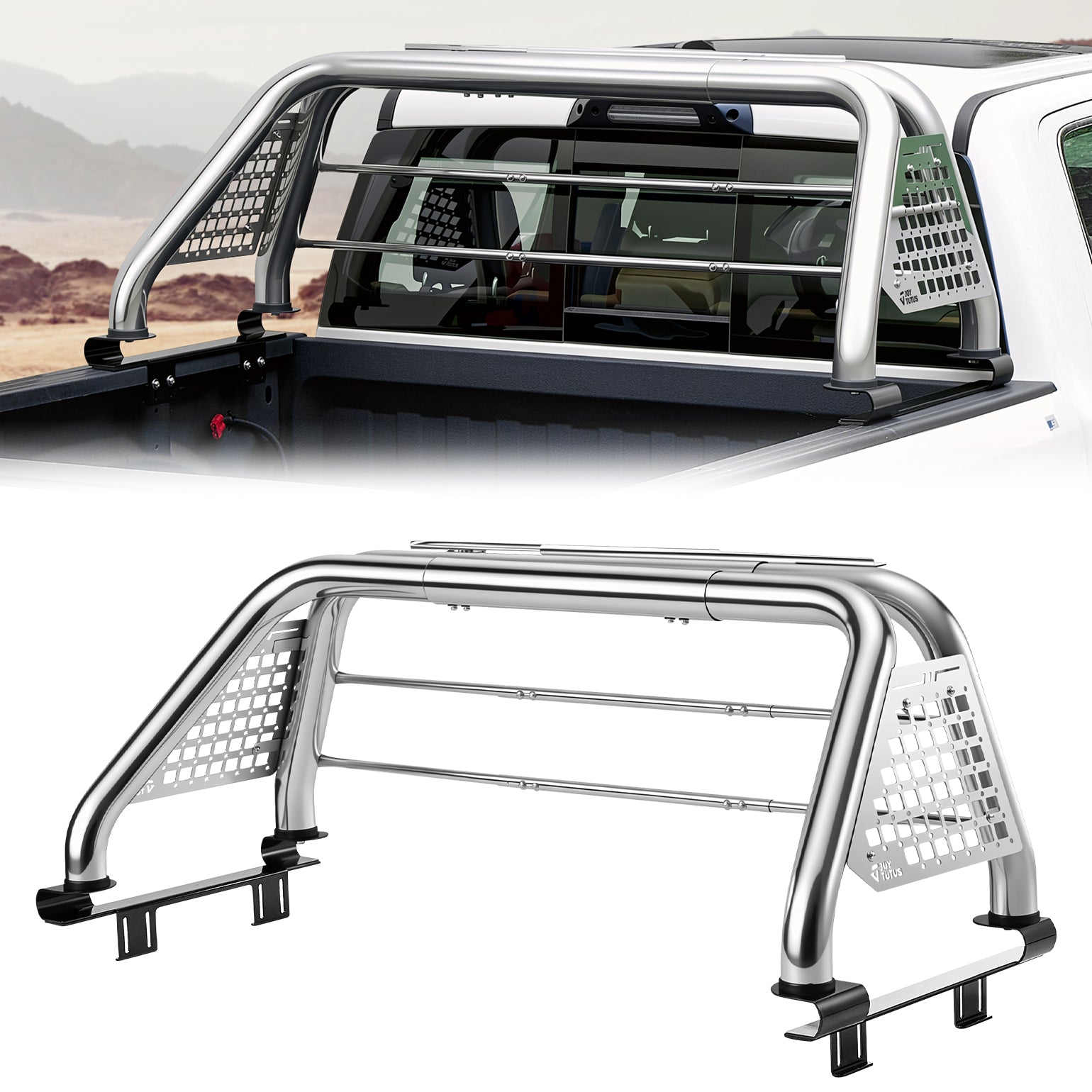 Stainless Steel Roll Bar with Rear Window Guard for F150, Silverado & Ram