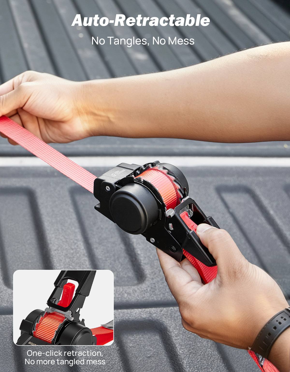 Retractable Ratchet Straps, 1" x 10FT, 2-Pack with Closed S-Hooks & Soft Loops