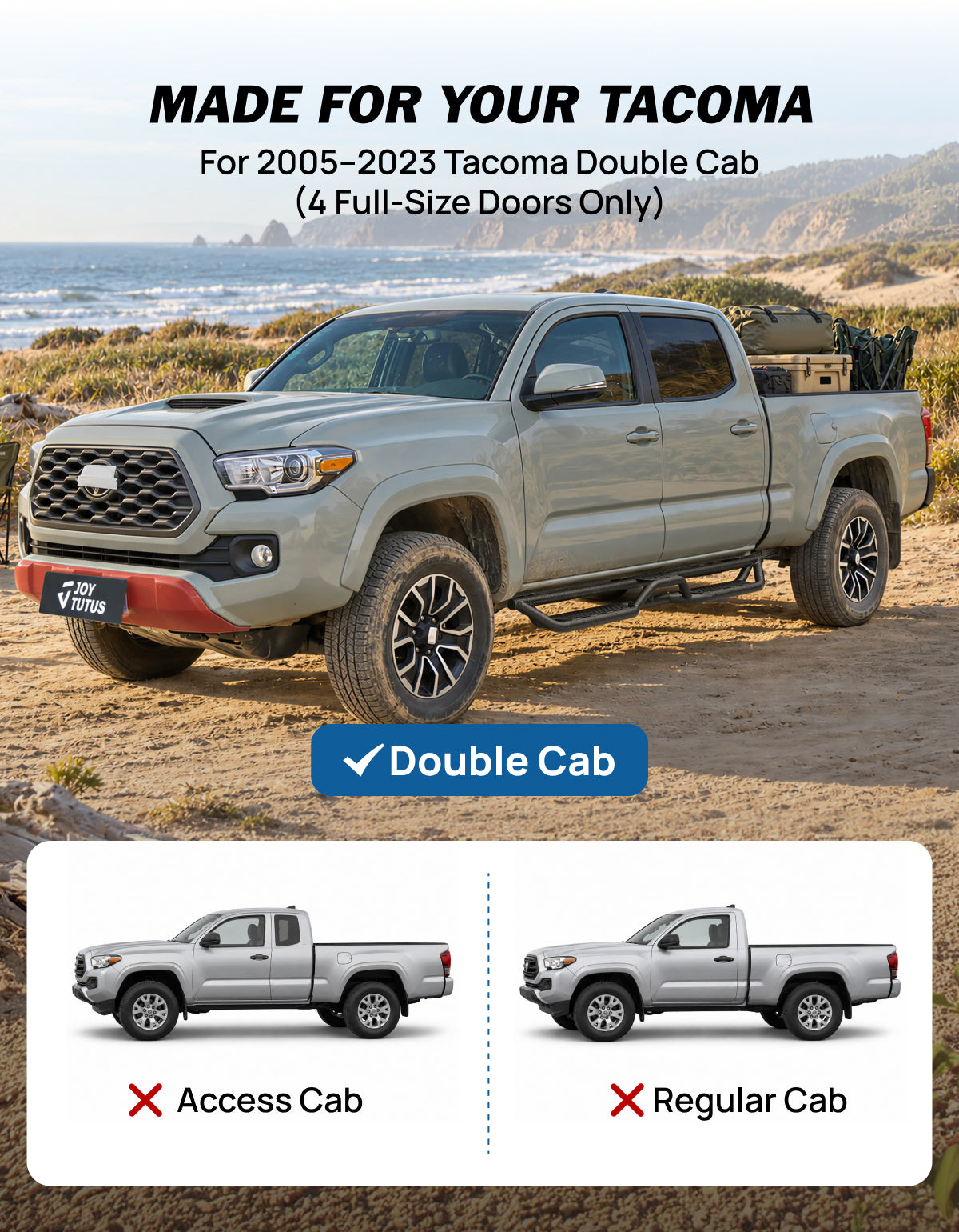 Running Boards Side Steps for 2005–2023 Toyota Tacoma Double Cab (4 Full-Size Doors)