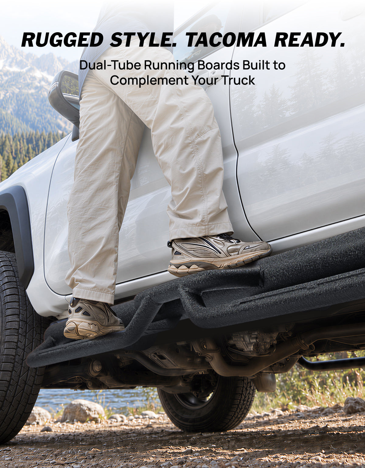 Dual-Tube Running Boards for 2024–2026 Toyota Tacoma Double Cab