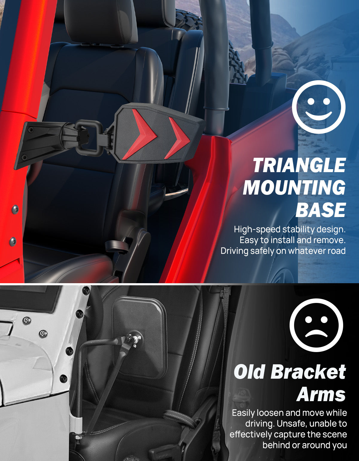 Wrangler Side Mirrors Doors Off Compatible with Wrangler JK TJ 1997-2018, No Vibrate & Wobble Side View Mirror with Black Orange Blue Red Inserts for Doors Off Driving(Not Fit JL)