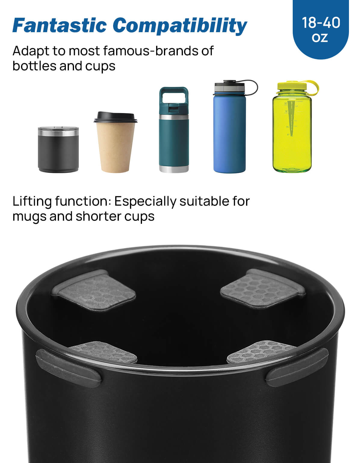 Car Cup Holder Extender with Interior Lift