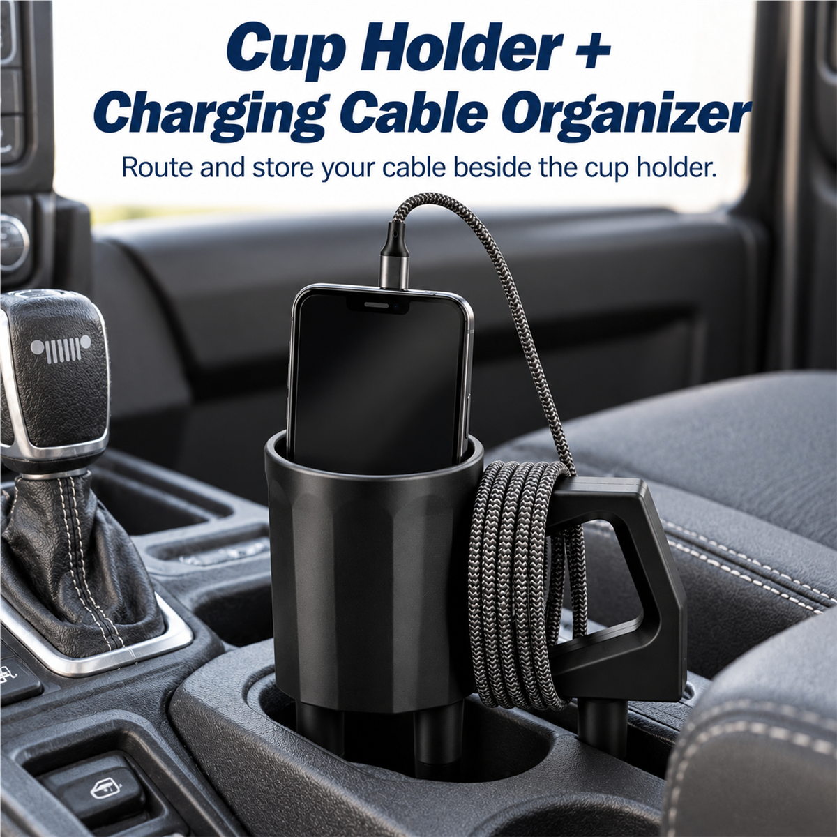 2-in-1 Cup Holder for Jeep Wrangler JL & Gladiator, Fits 18–40 oz Bottles