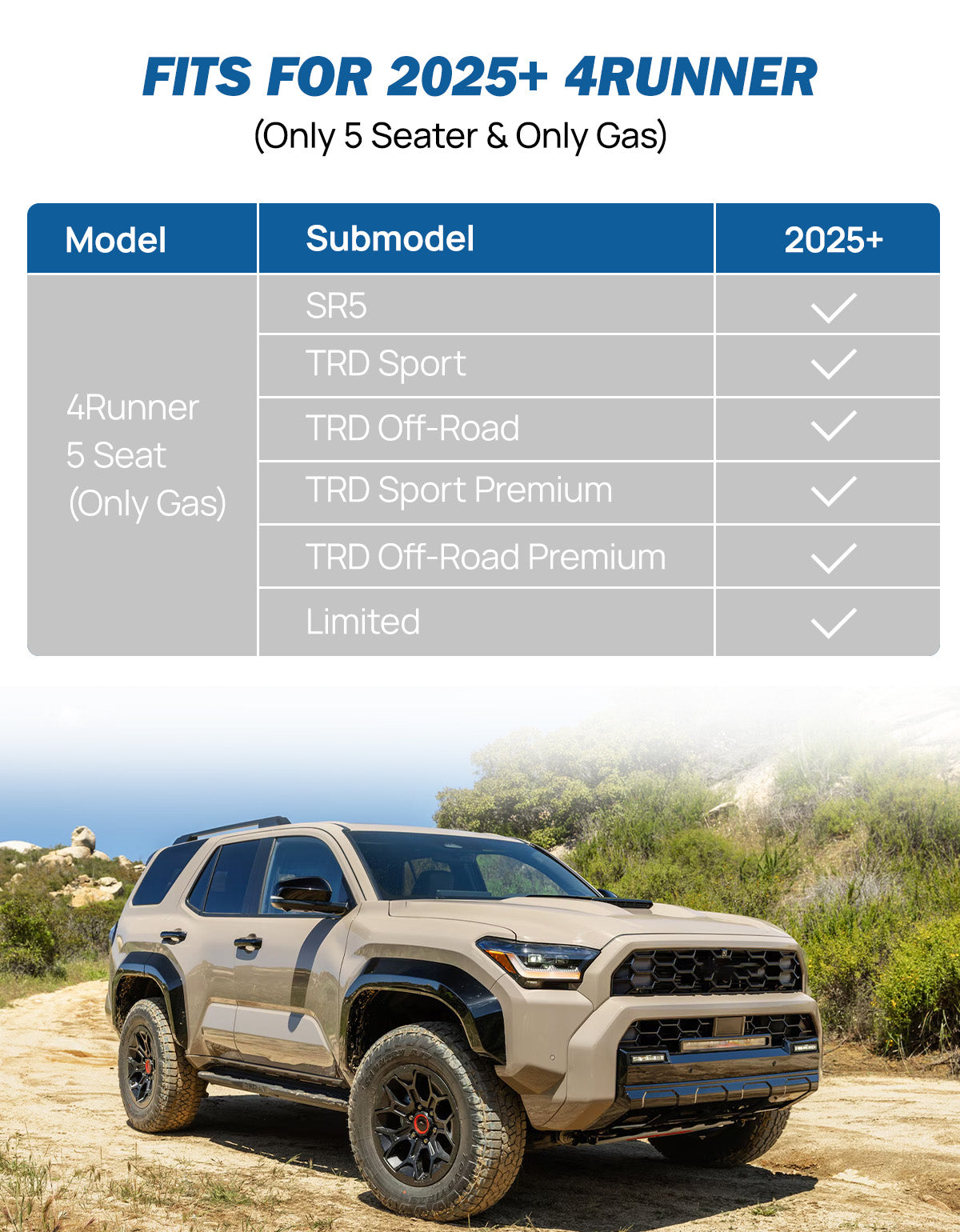 All-Weather Cargo Liner for Toyota 4Runner 2025–2026 (5-Seat Gas)